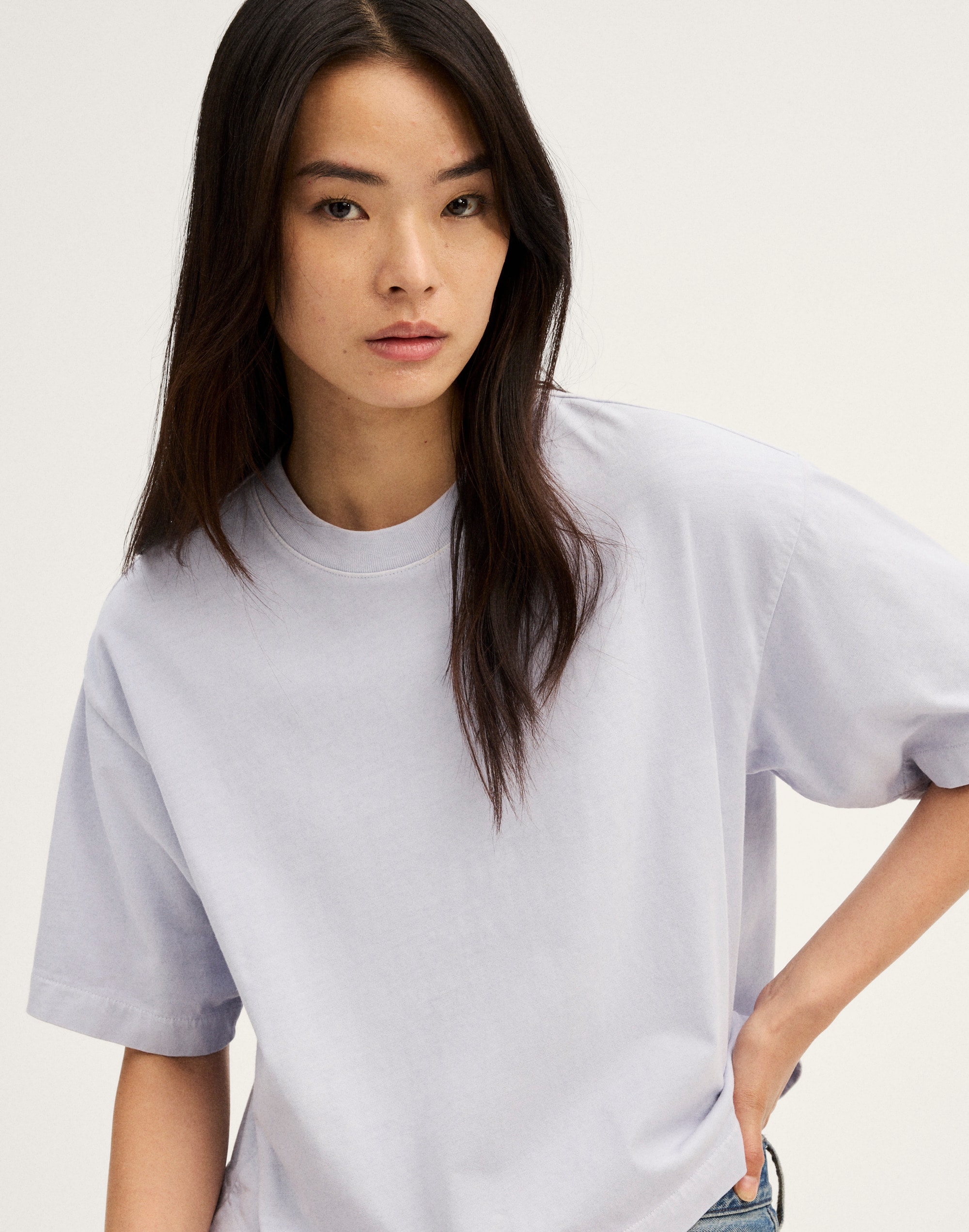 The Boxy Crop Tee in Allday Jersey - Purple