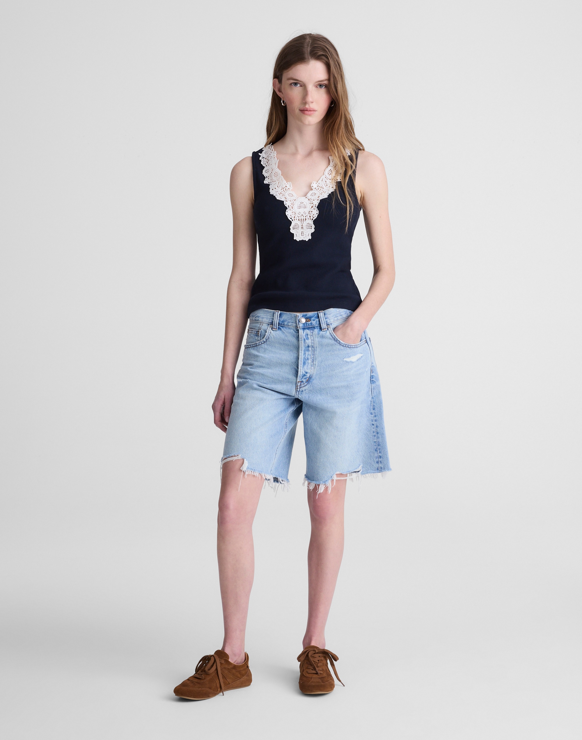 Lace-Trim V-Neck Tank