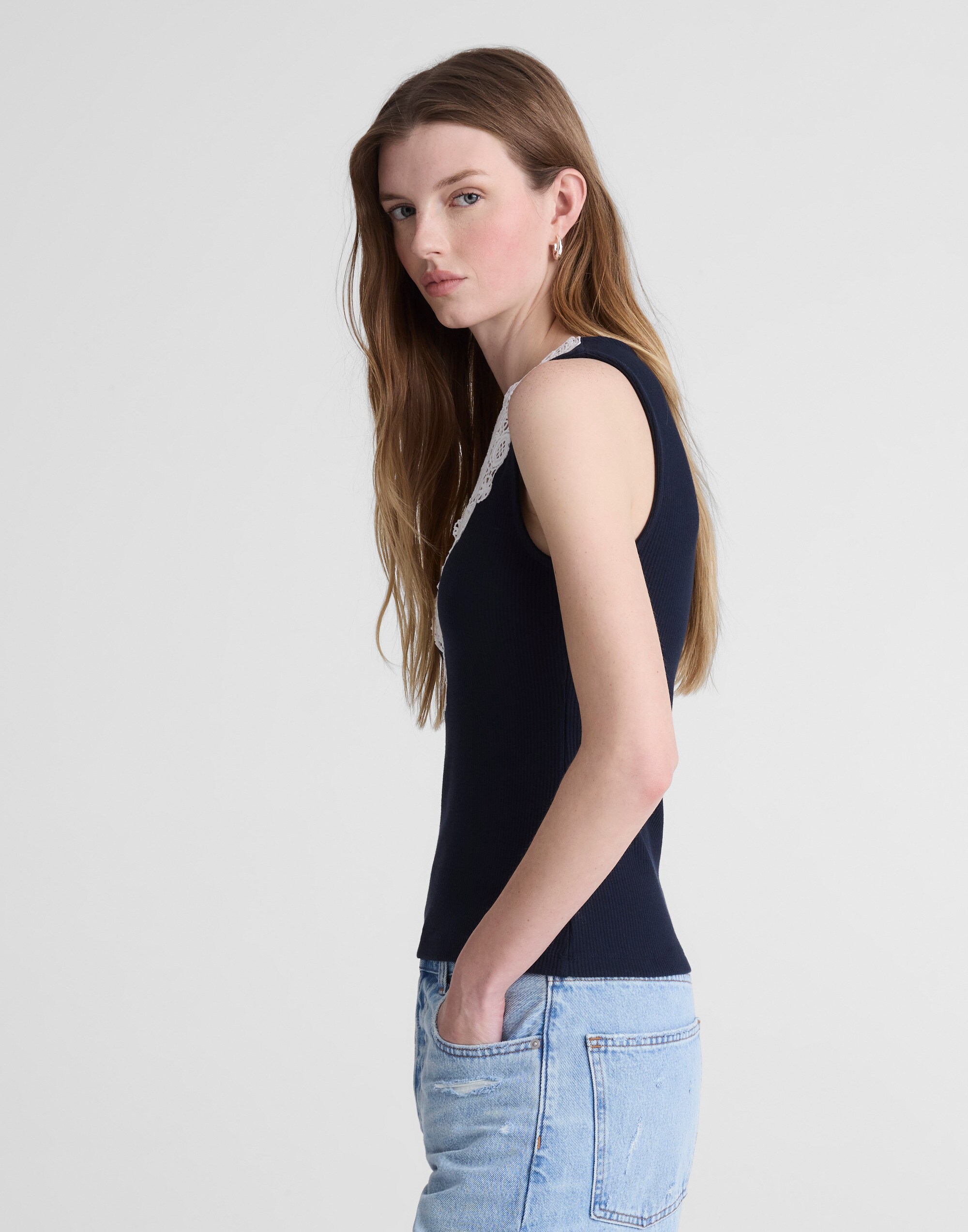 Lace-Trim V-Neck Tank