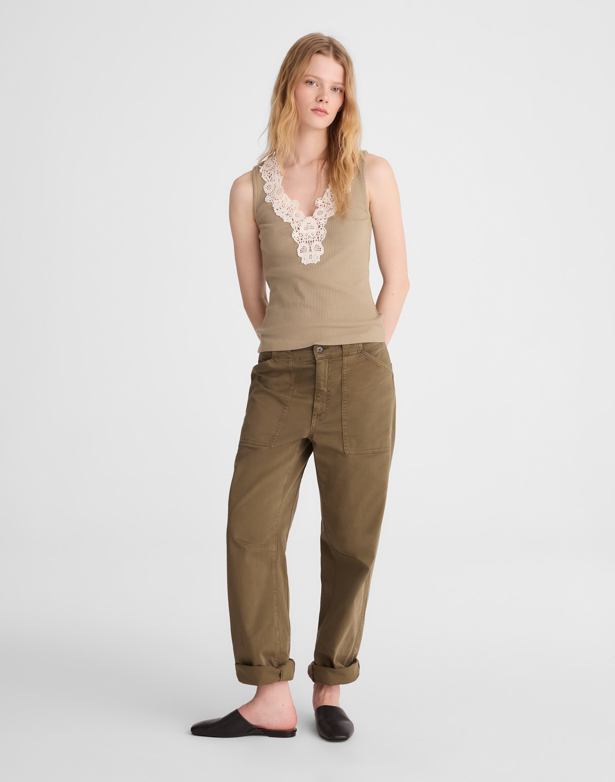 Lace-Trim V-Neck Tank