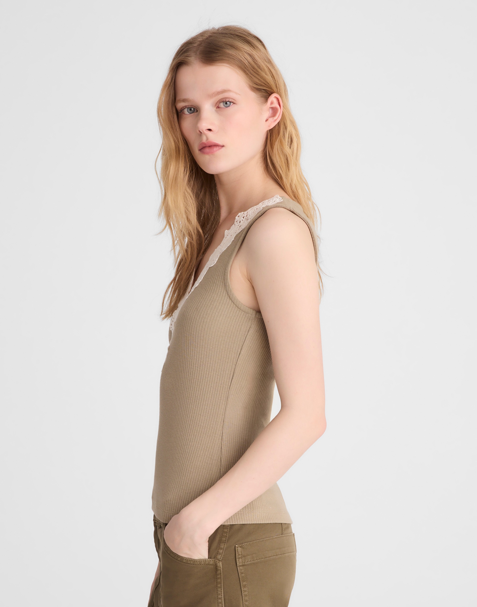 Lace-Trim V-Neck Tank