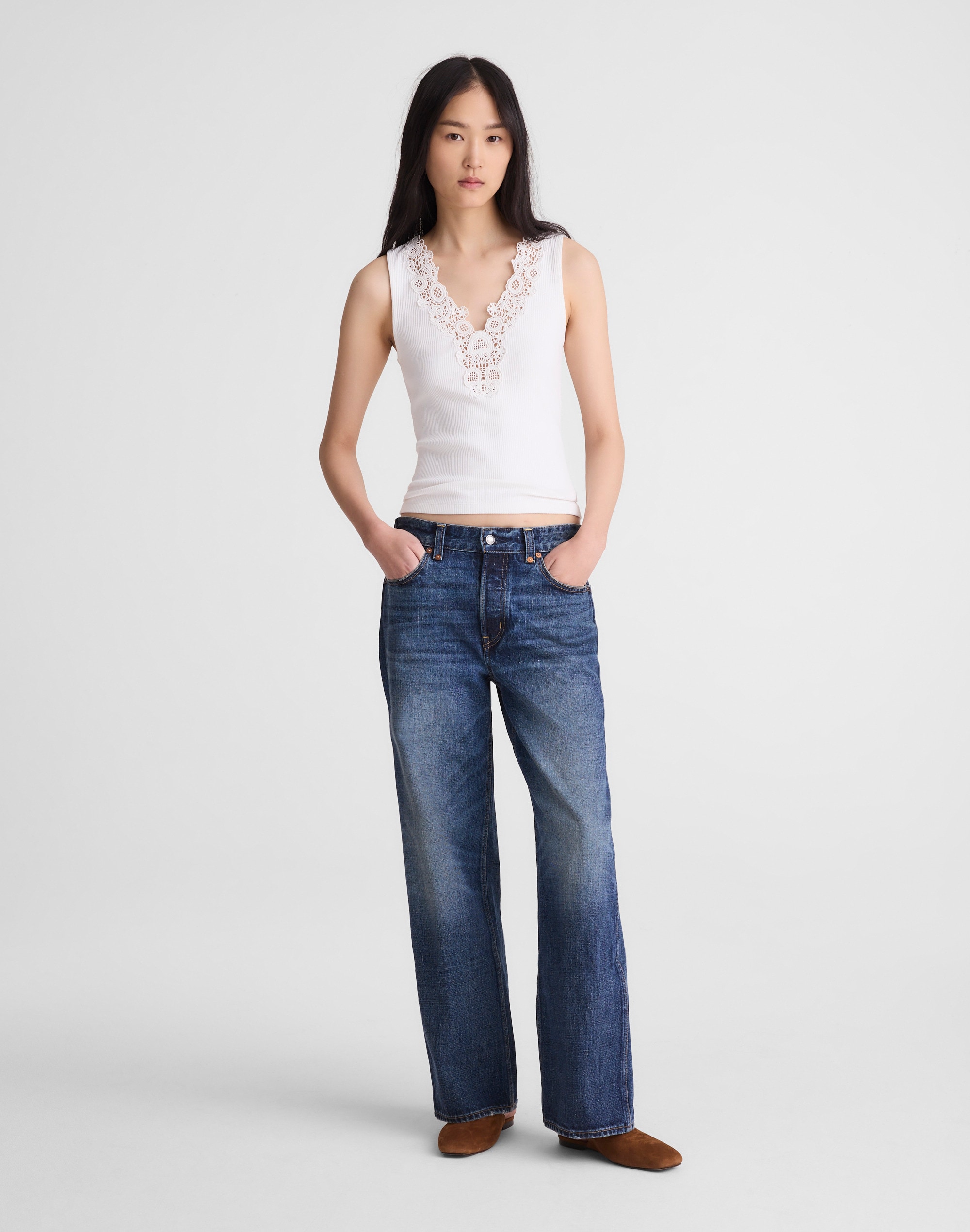 Lace-Trim V-Neck Tank