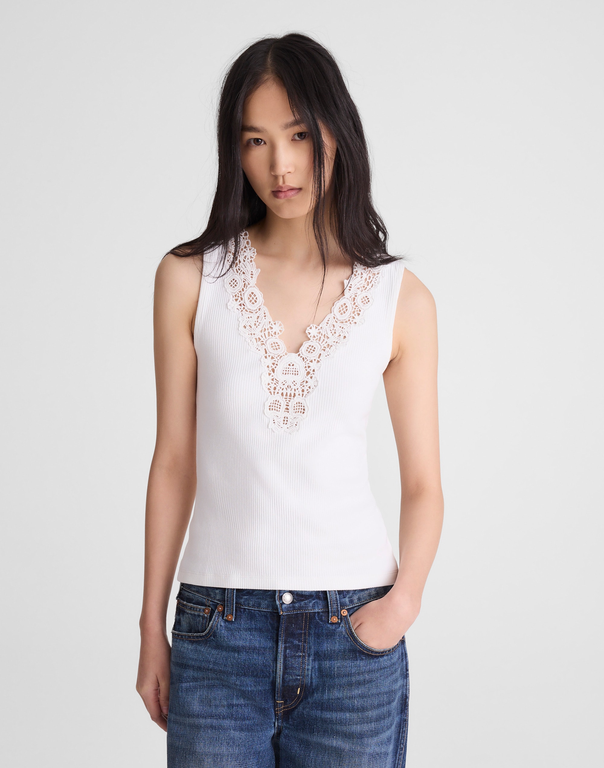 Lace-Trim V-Neck Tank