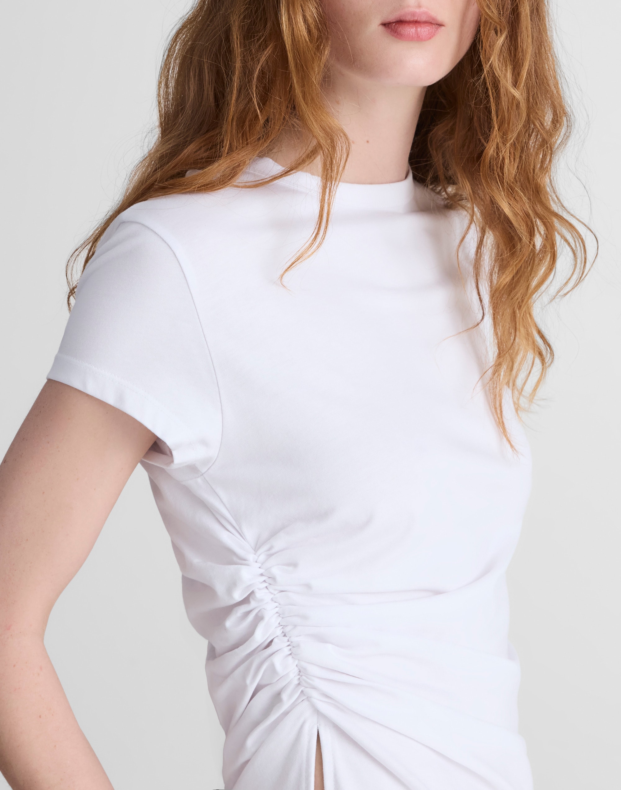 Asymmetric Ruched Tee in Allday Jersey