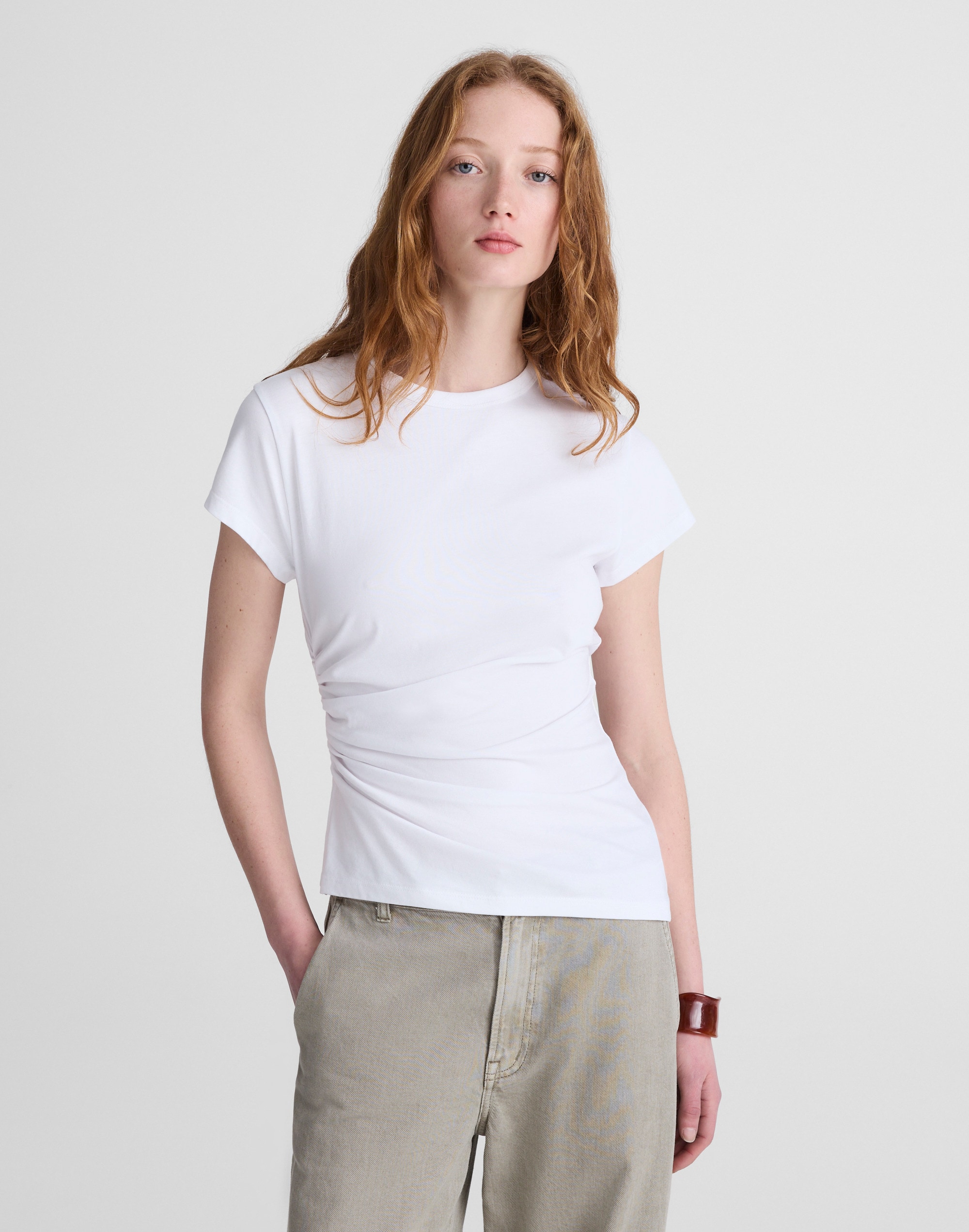 Asymmetric Ruched Tee in Allday Jersey