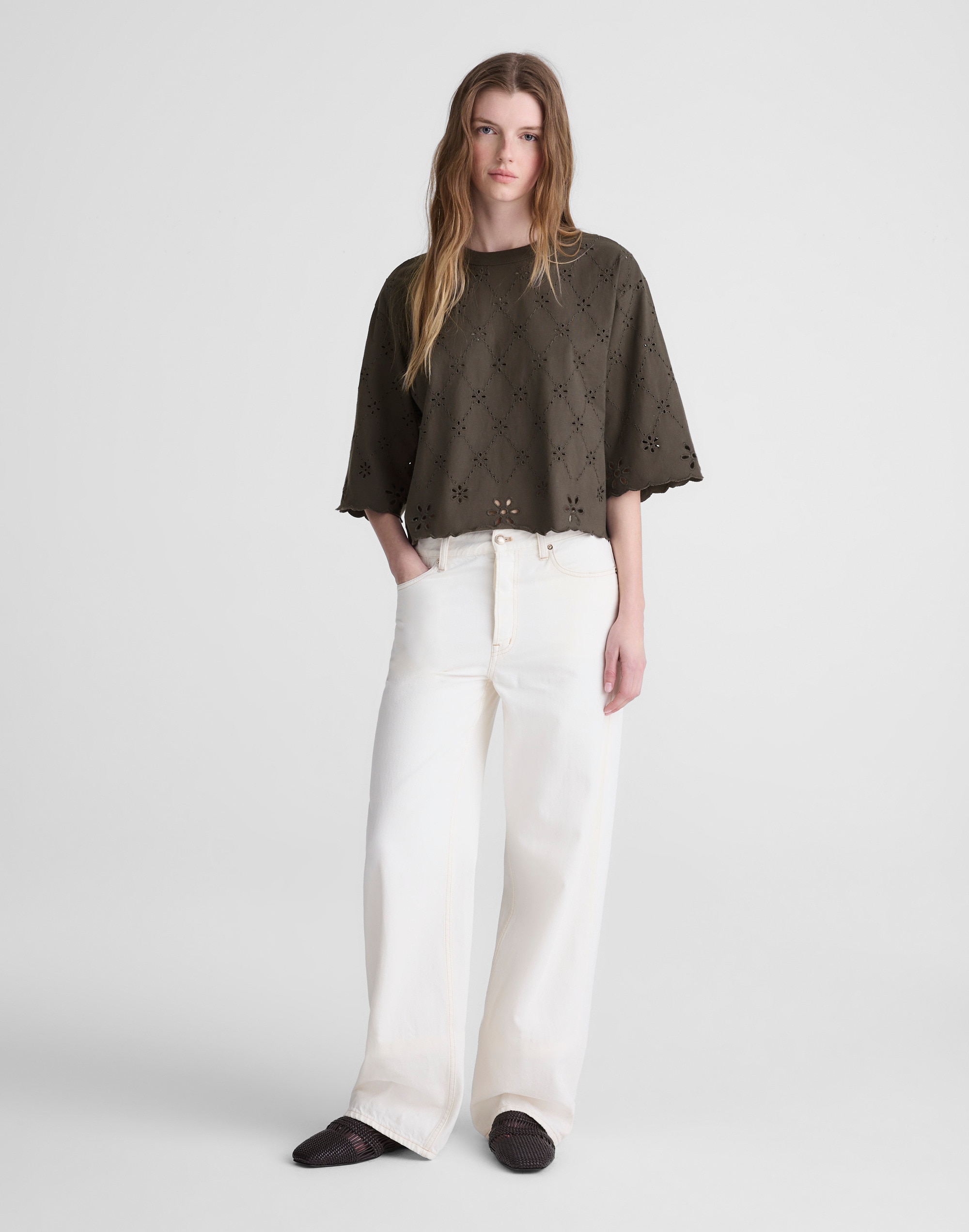 The Embroidered Boxy Crop Tee in Allday Jersey