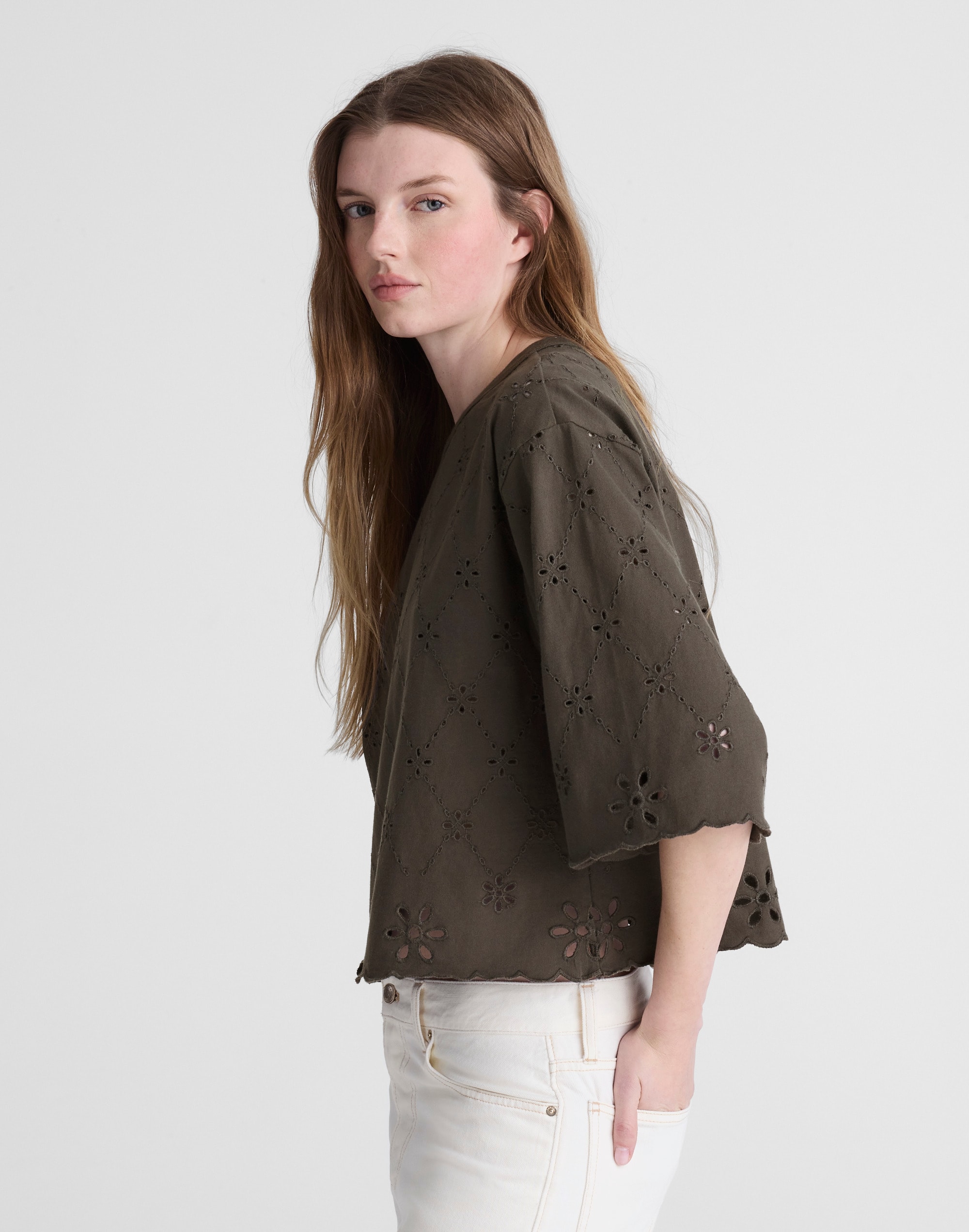 The Embroidered Boxy Crop Tee in Allday Jersey