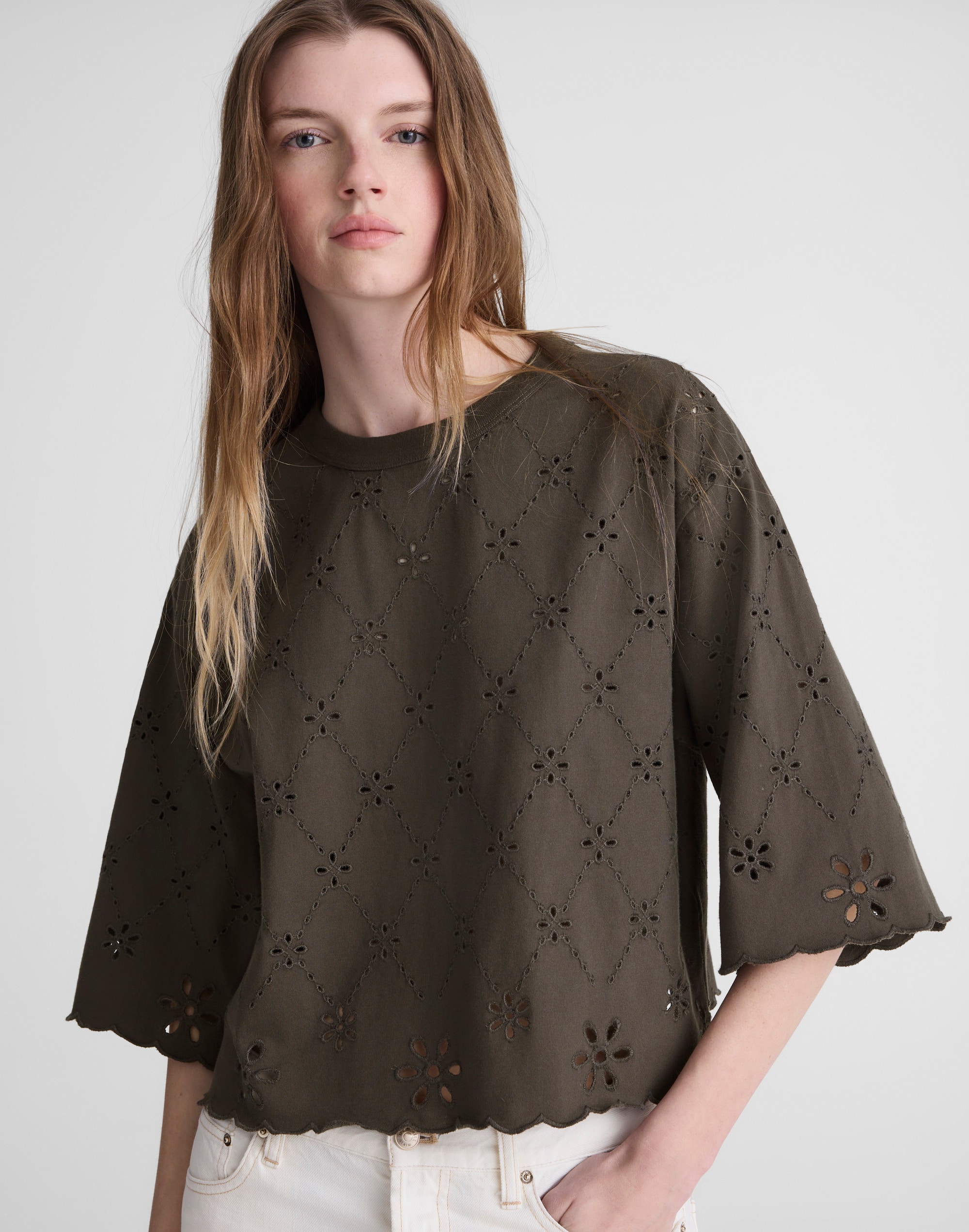 The Embroidered Boxy Crop Tee in Allday Jersey