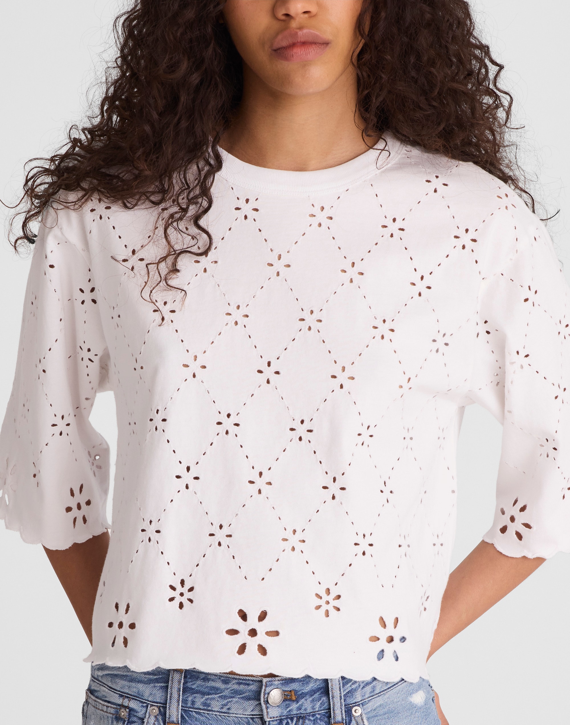 The Embroidered Boxy Crop Tee in Allday Jersey