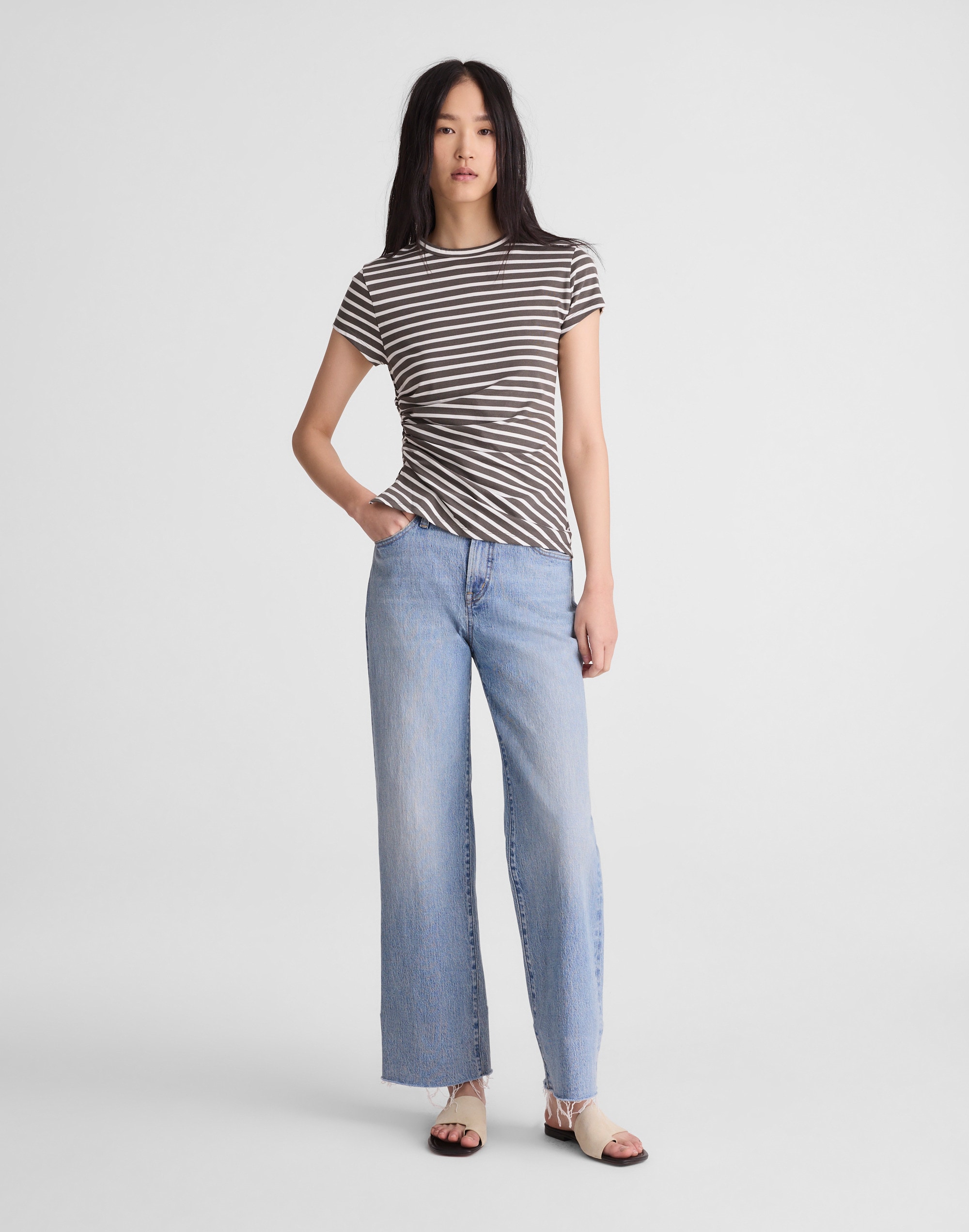 Madewell Asymmetric Ruched Tee In Multi