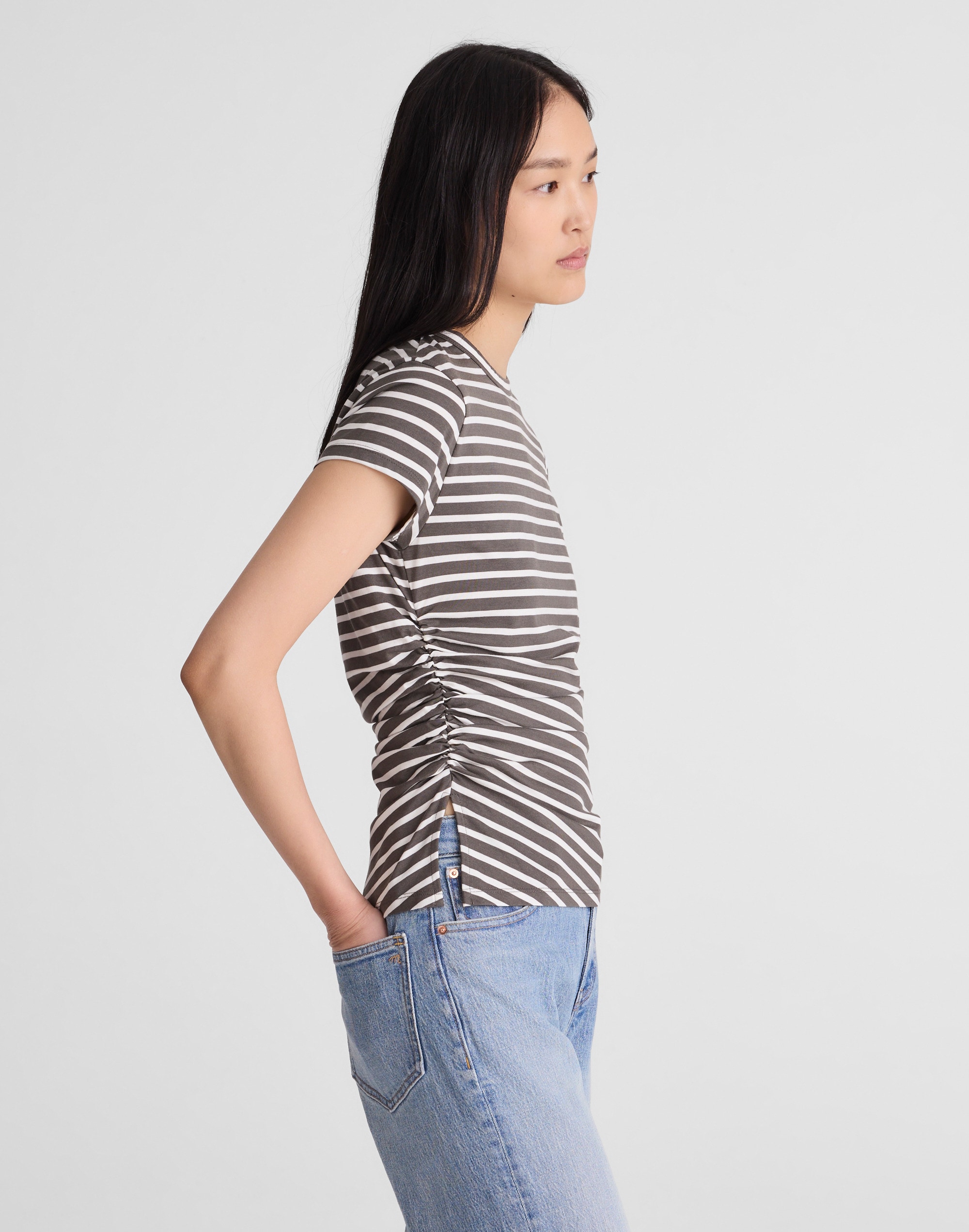 Asymmetric Ruched Tee in Allday Jersey