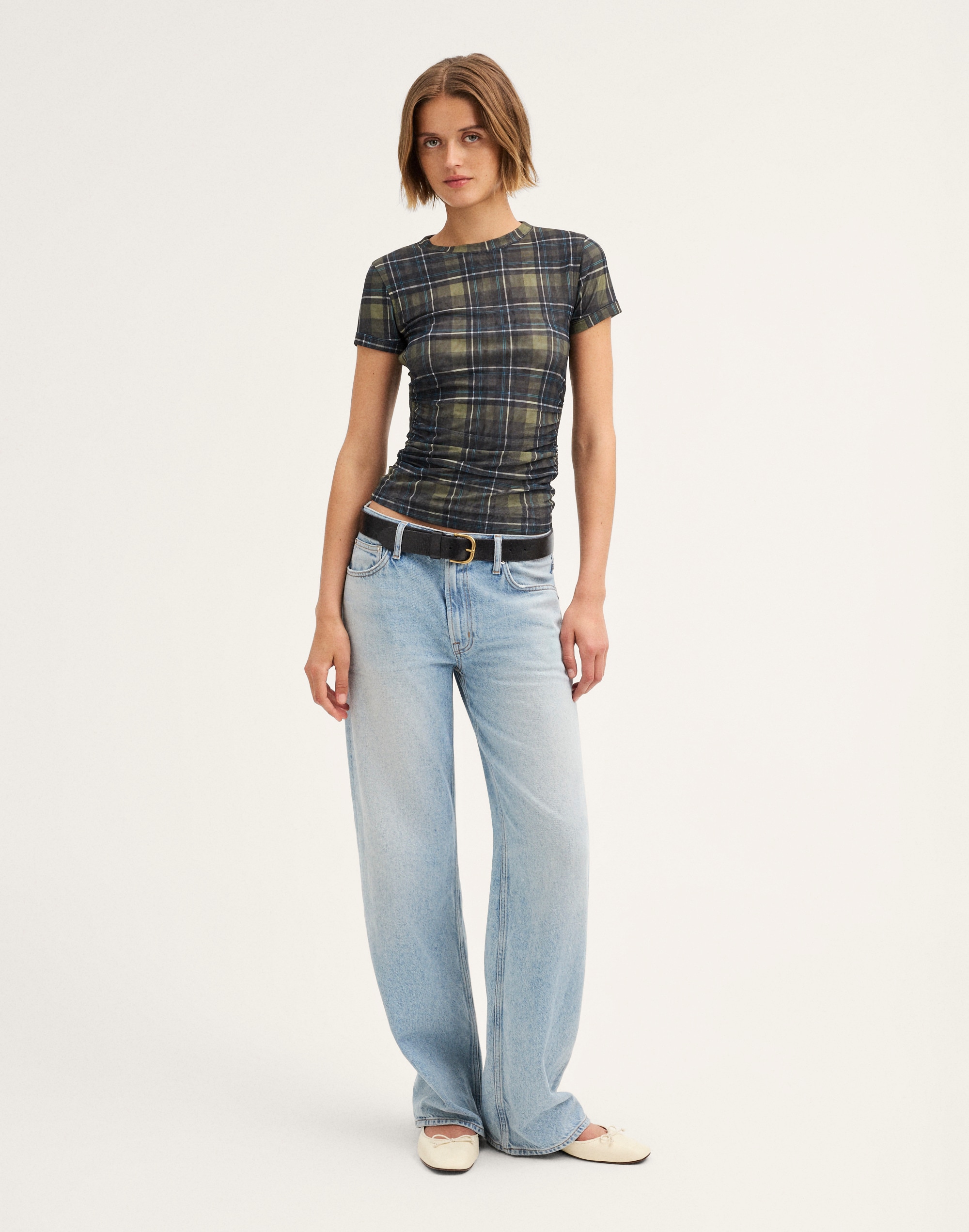 Ruched Cap-Sleeve Tee