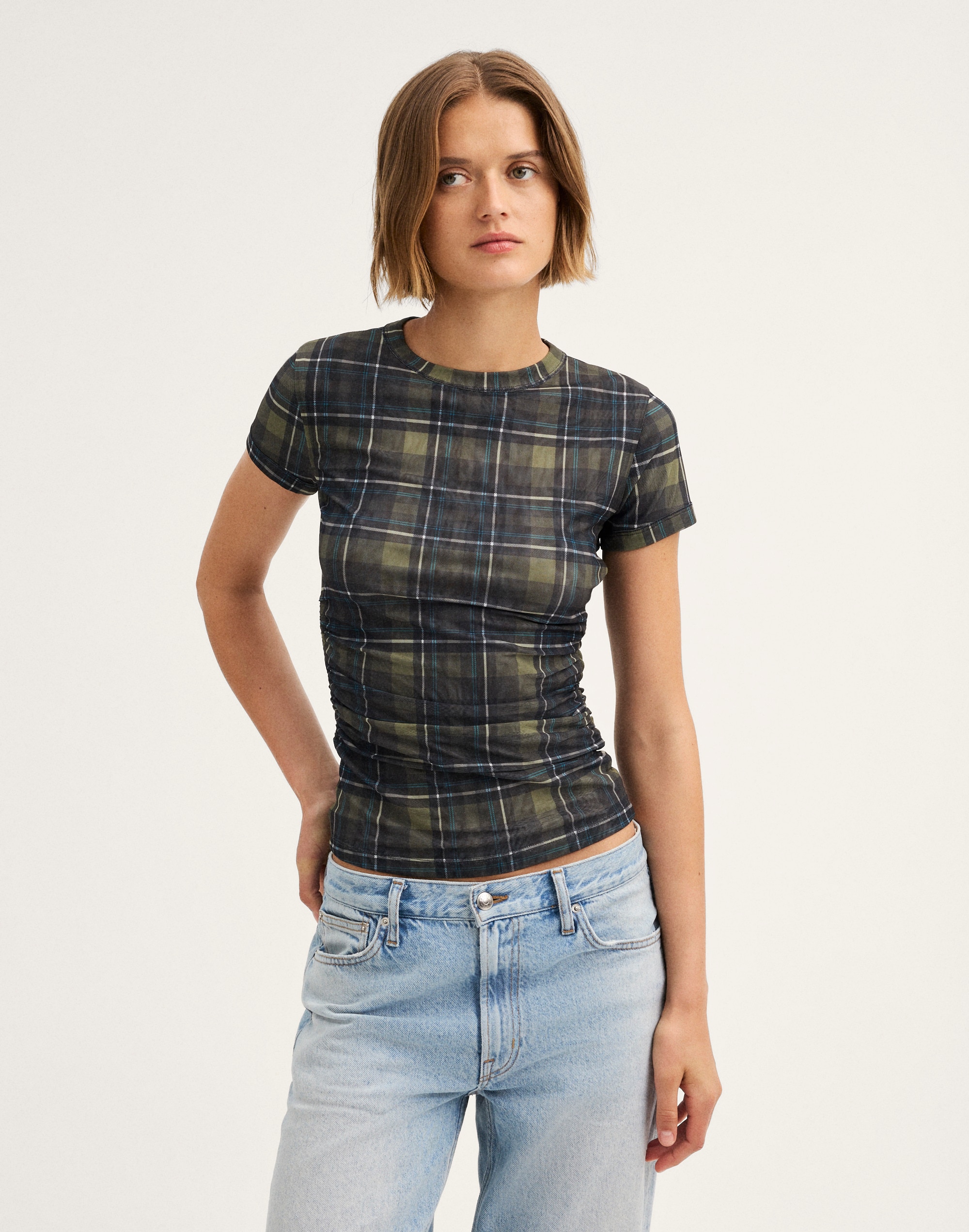Ruched Cap-Sleeve Tee