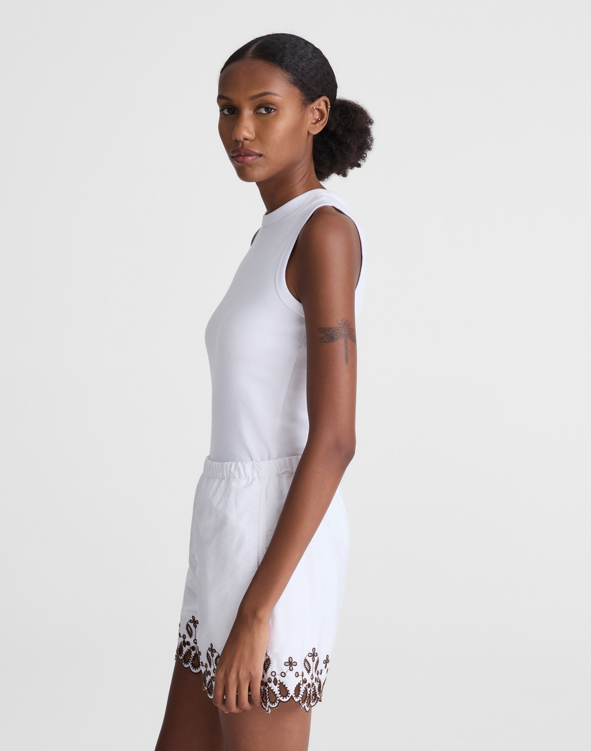 Embroidered Pull-On Shorts in Poplin