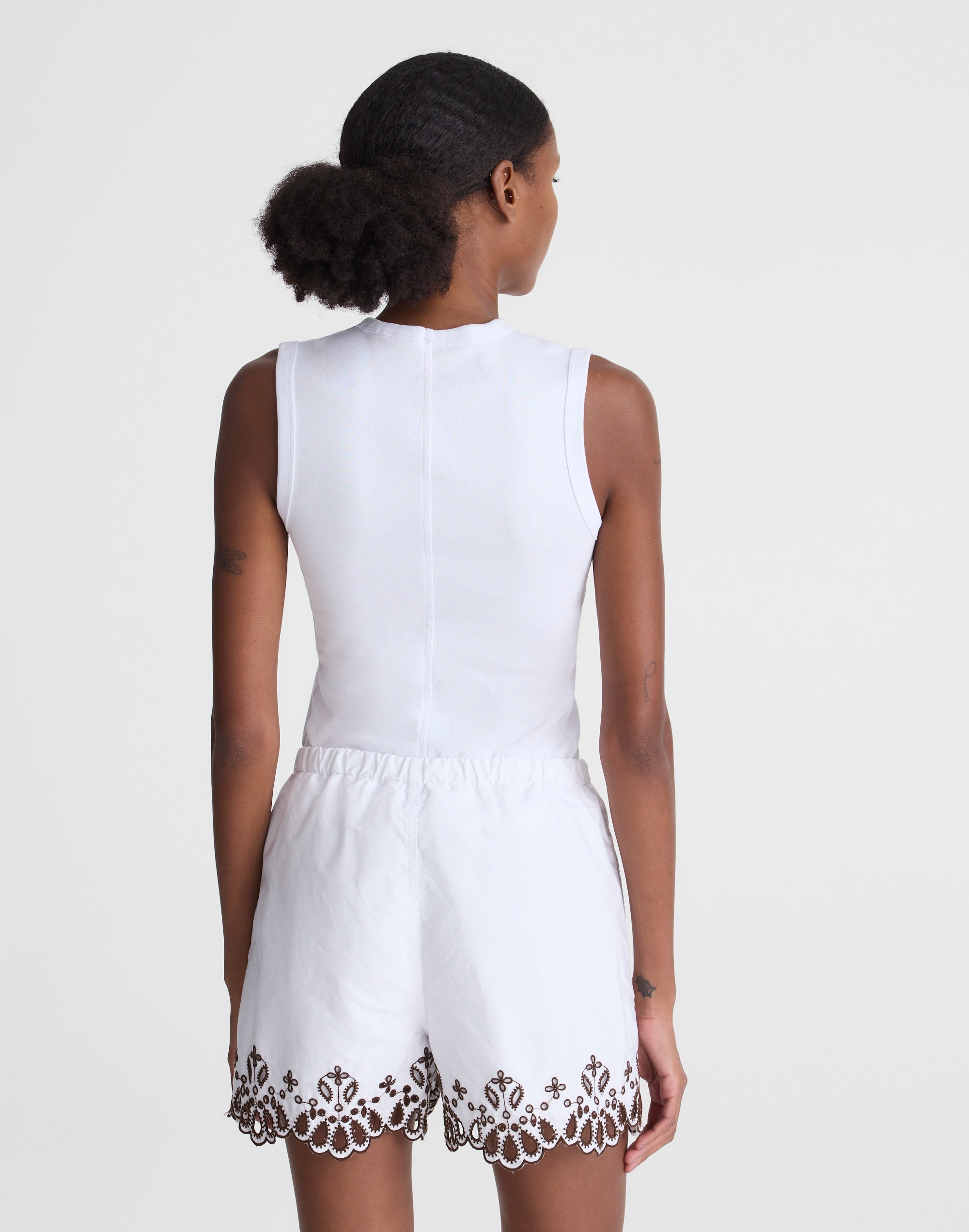 Embroidered Pull-On Shorts in Poplin