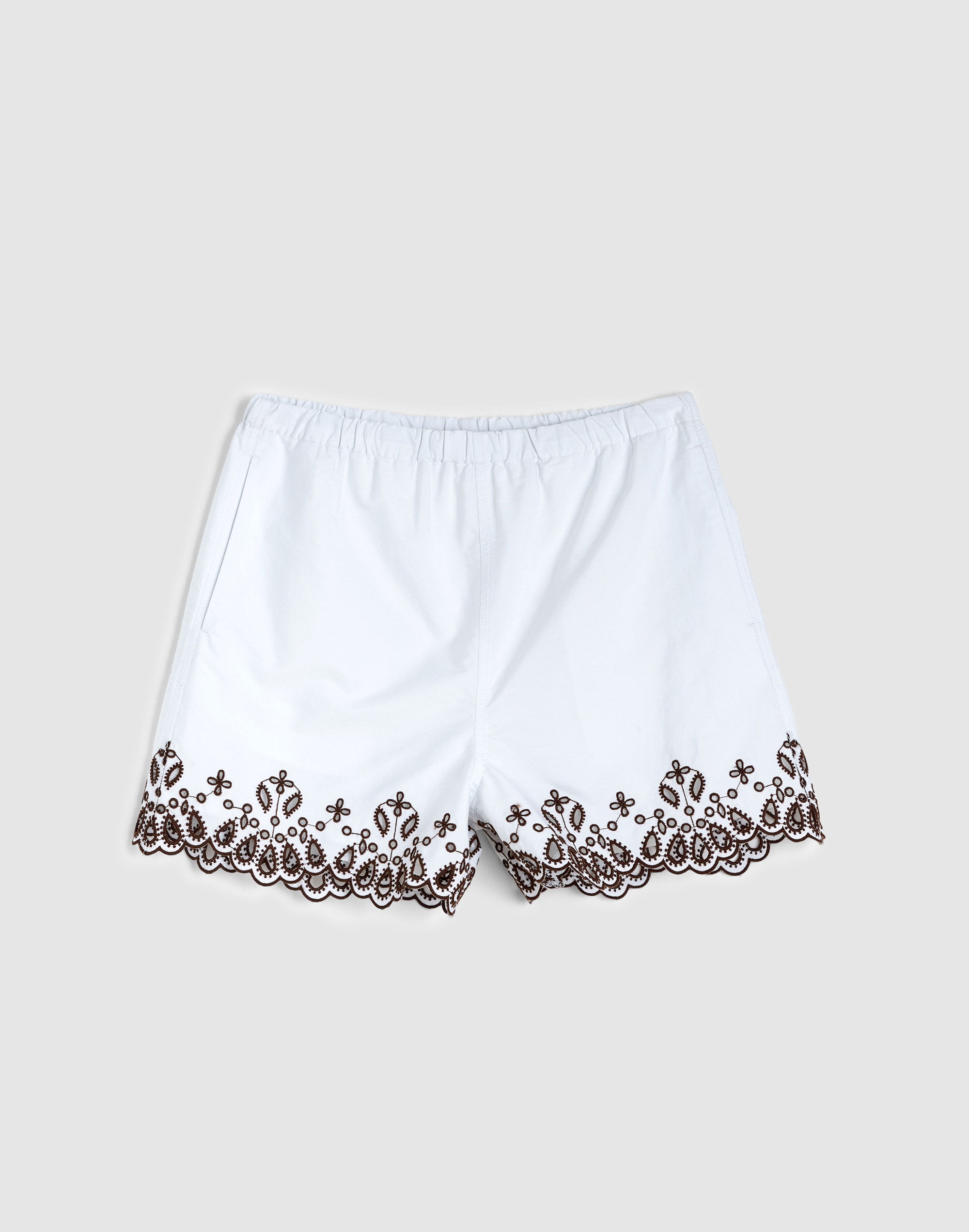 Embroidered Pull-On Shorts in Poplin