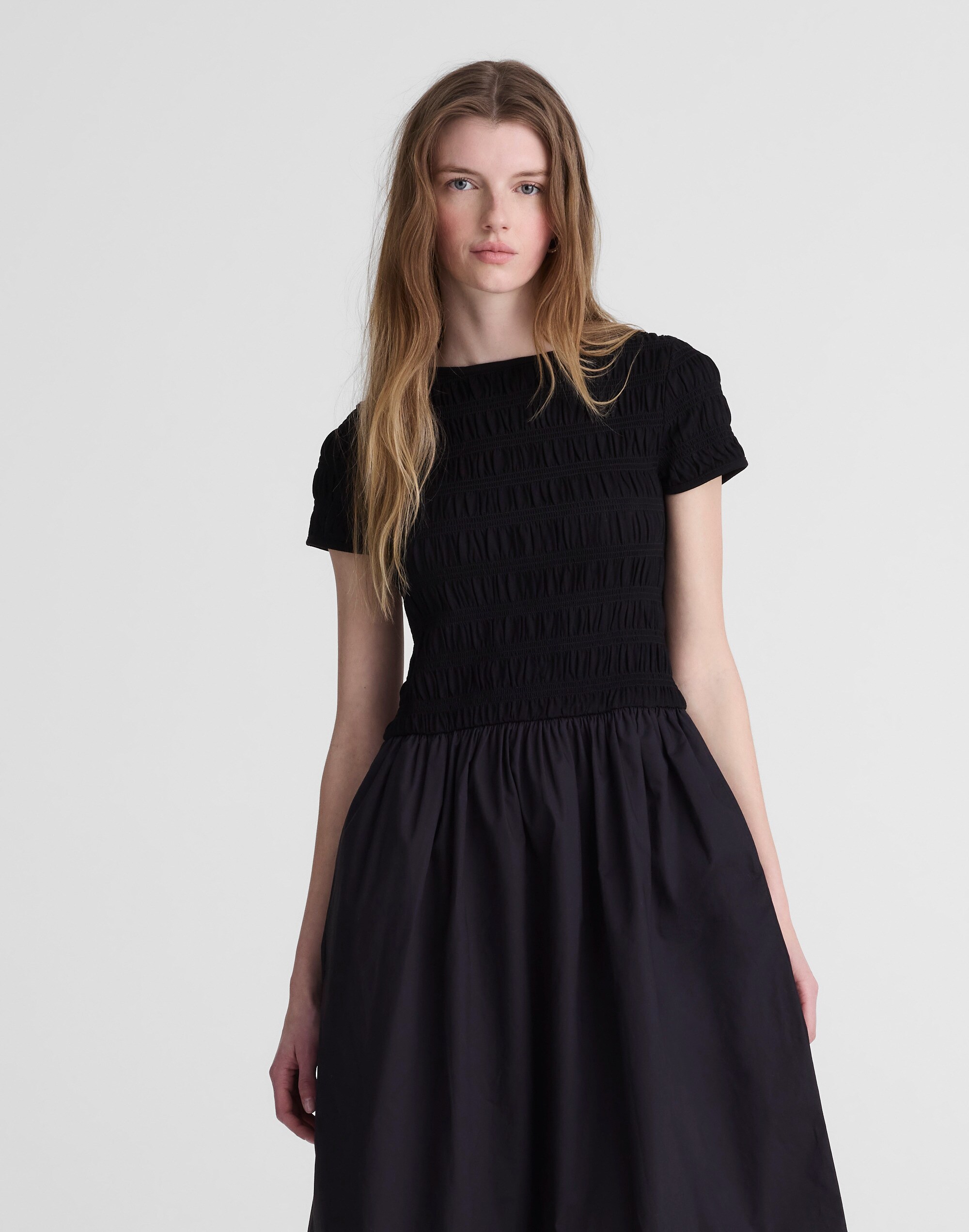 Smocked Boatneck Midi Dress