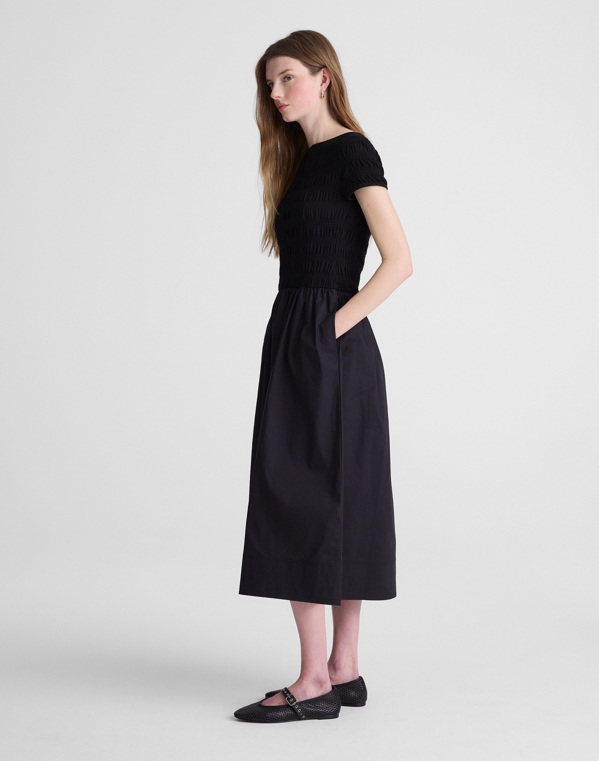Smocked Boatneck Midi Dress