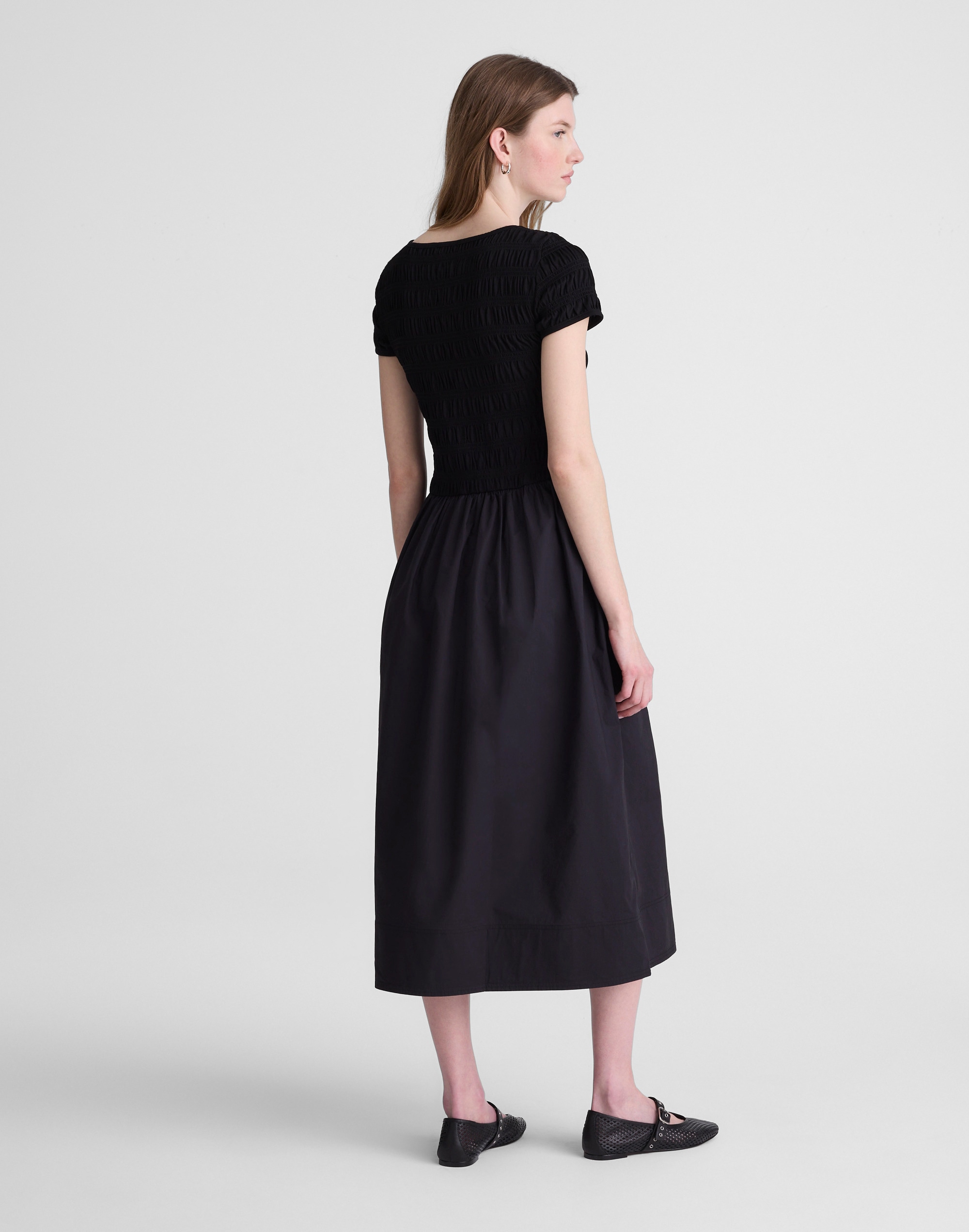 Smocked Boatneck Midi Dress