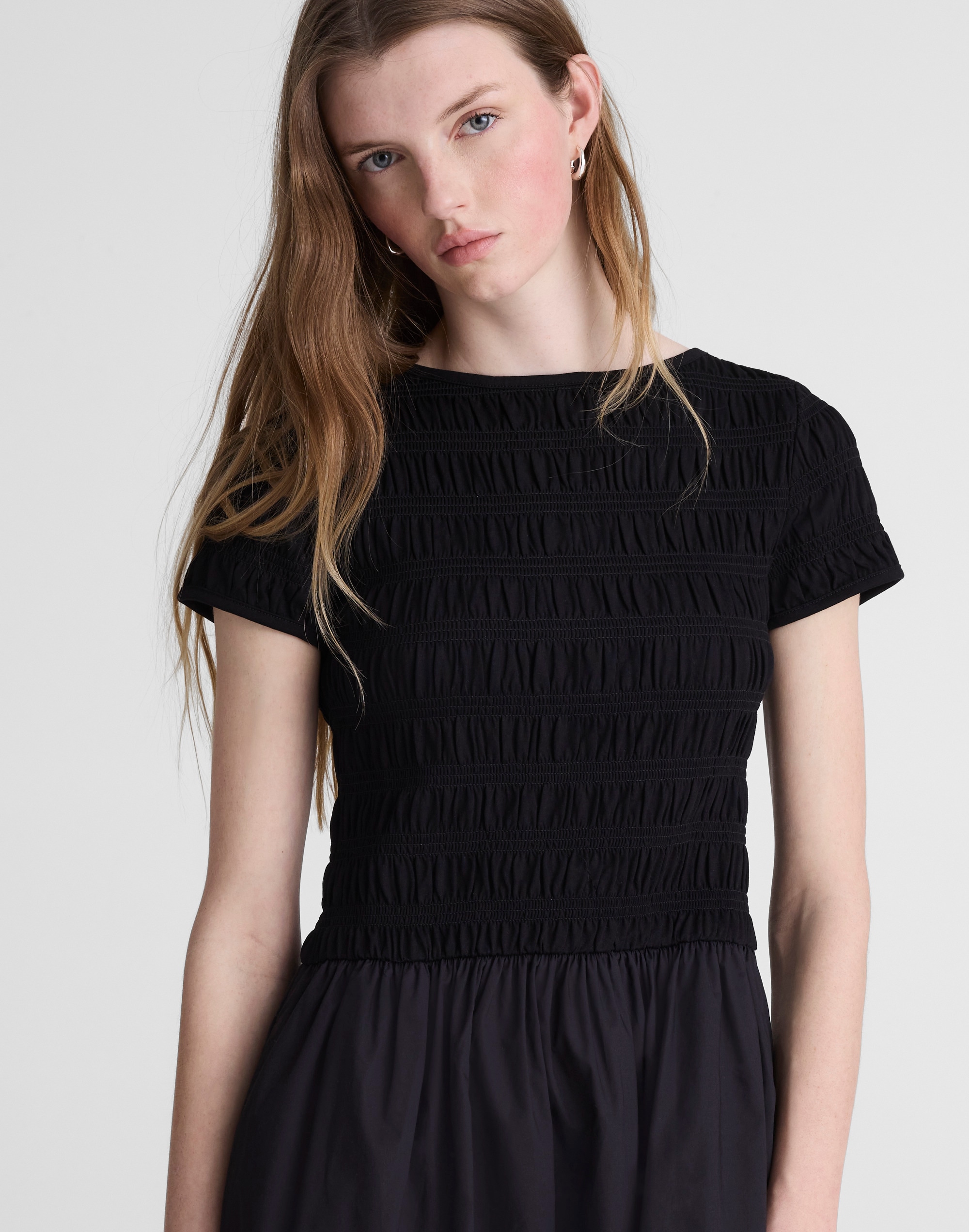 Smocked Boatneck Midi Dress