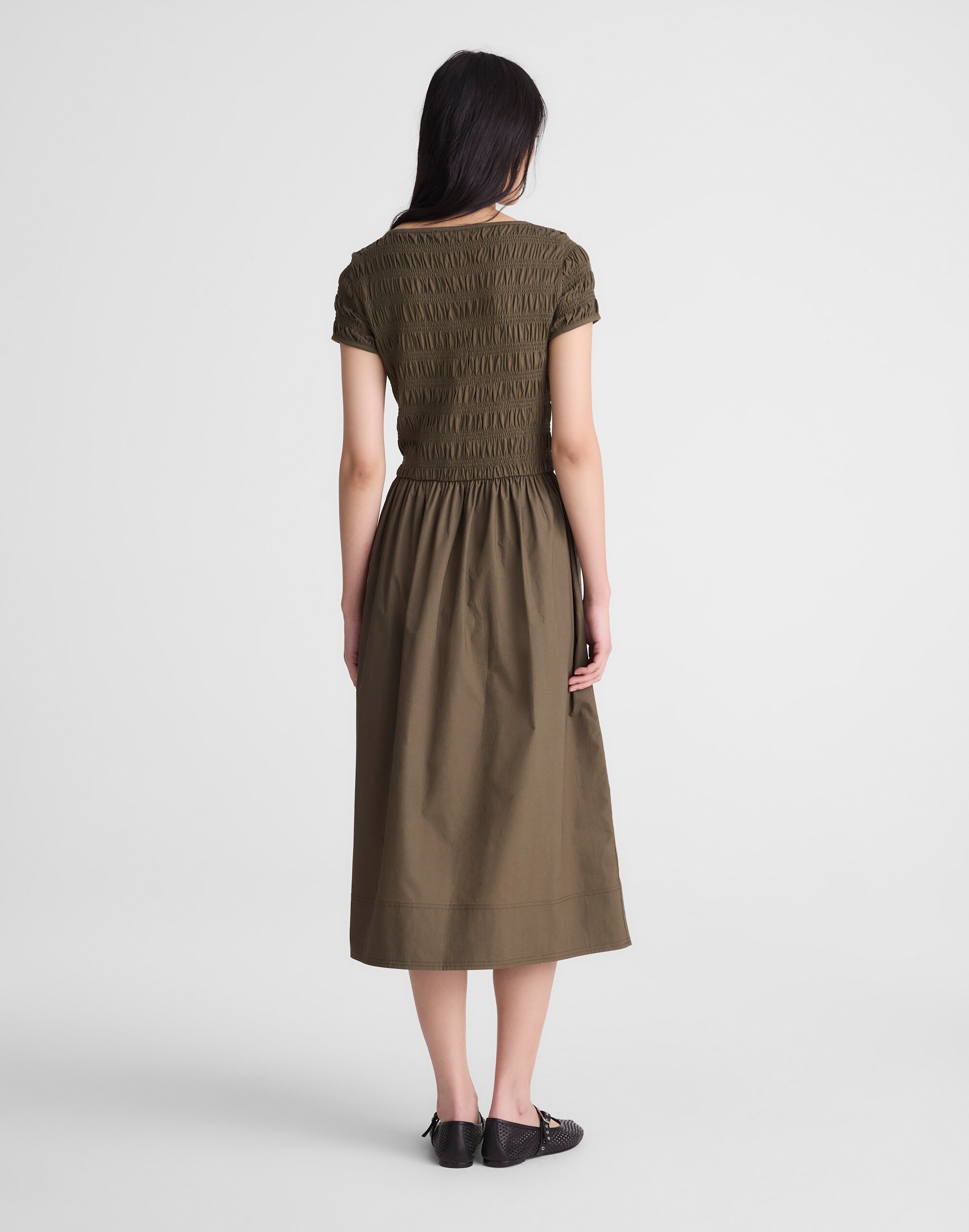 Smocked Boatneck Midi Dress