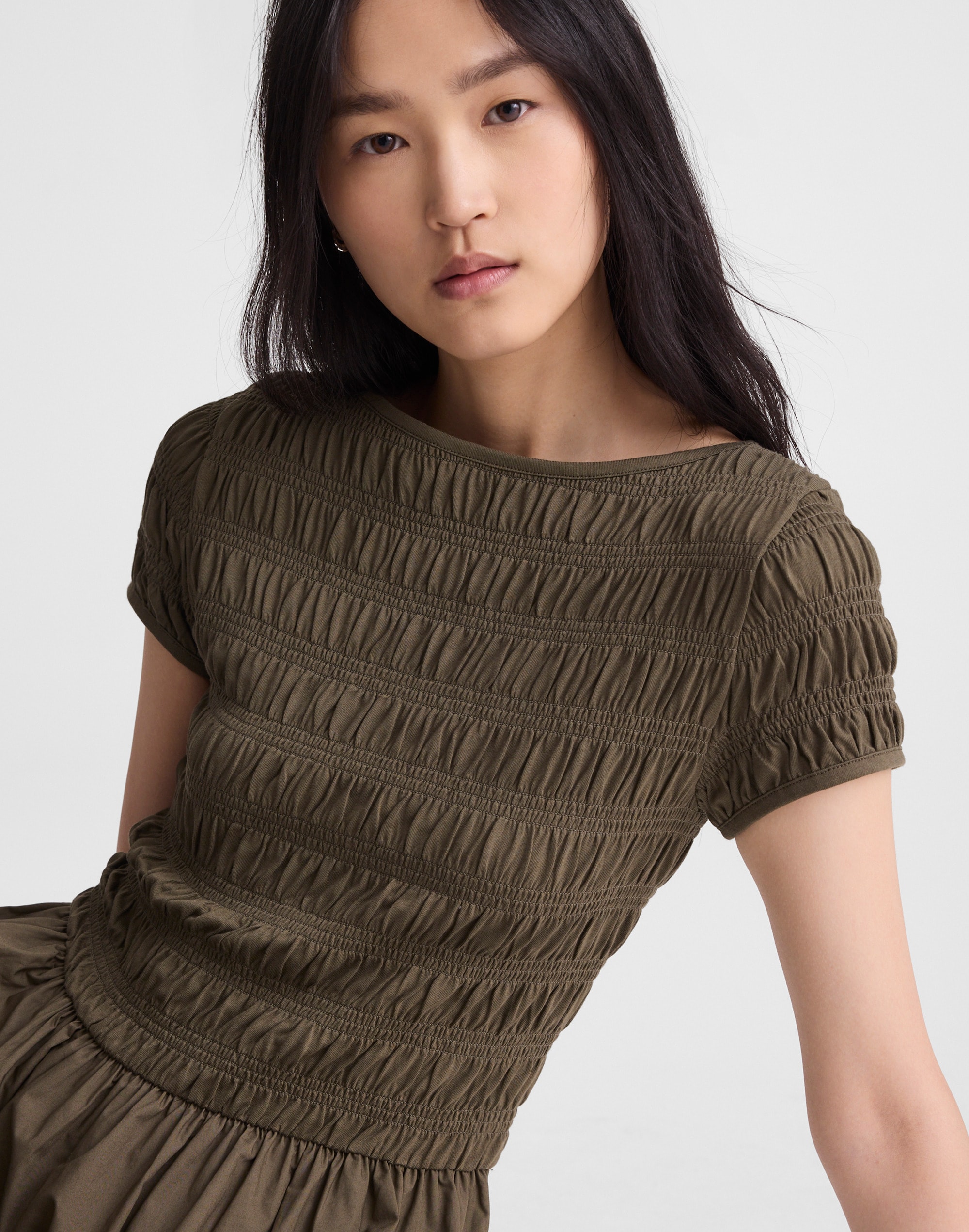 Smocked Boatneck Midi Dress