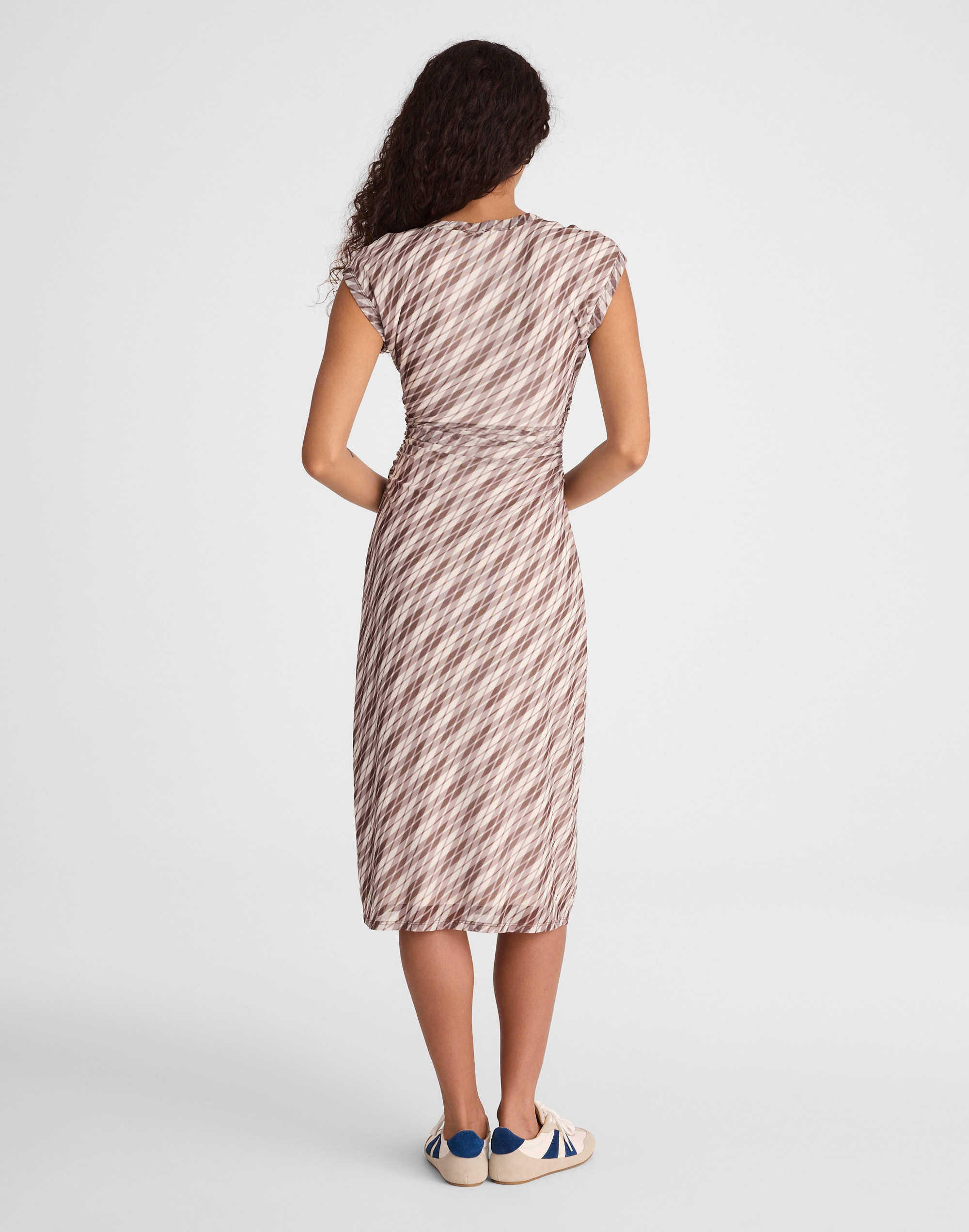 Cap-Sleeve Ruched Midi Dress