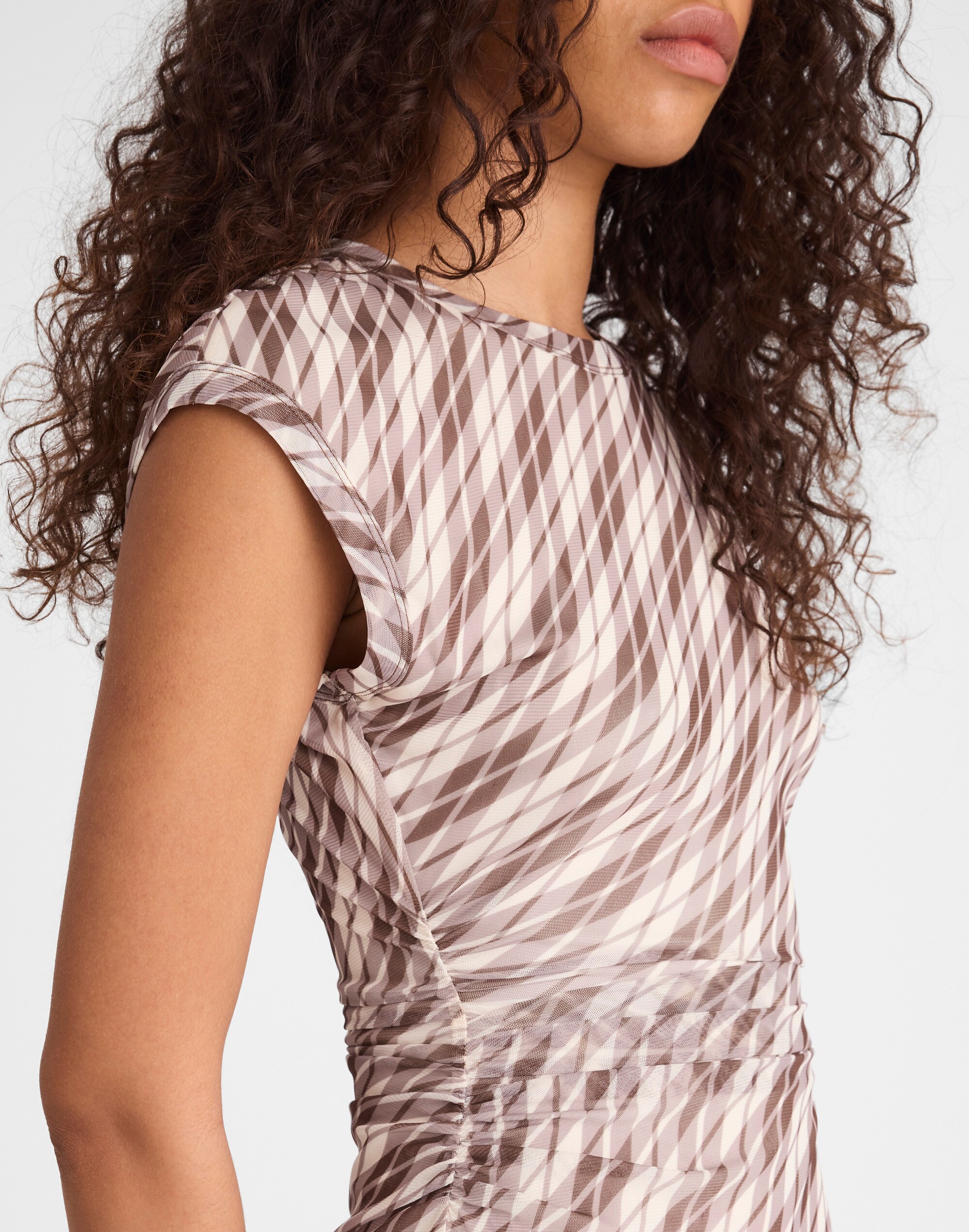 Cap-Sleeve Ruched Midi Dress