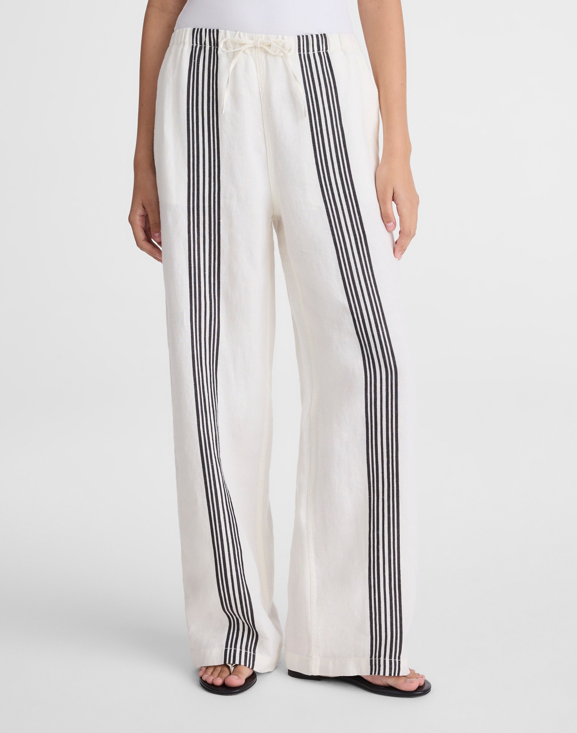 Madewell Pull-on Linen Pants Bold Placement Stripe Black In White