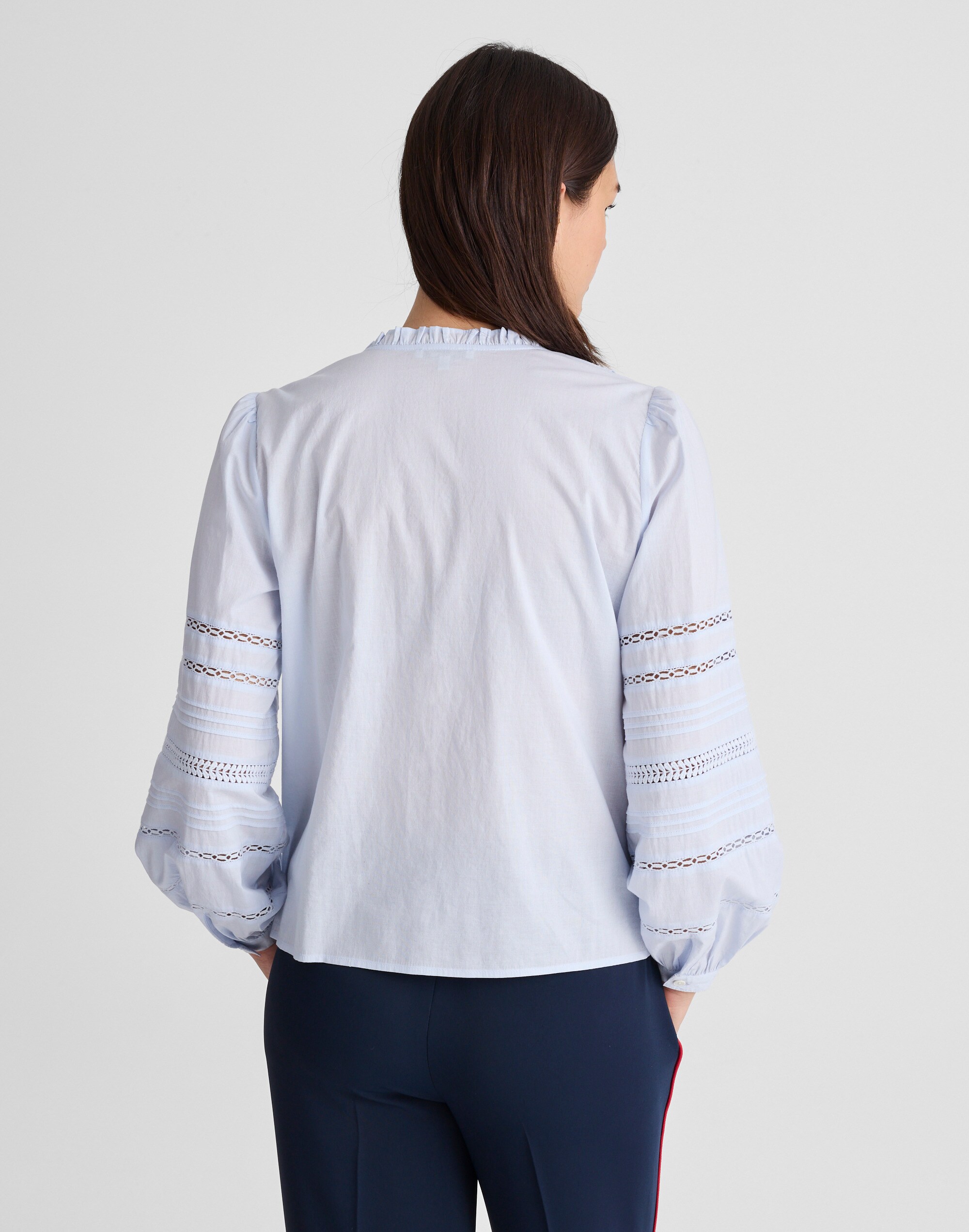 High-Neck Lace-Insert Pintuck Top