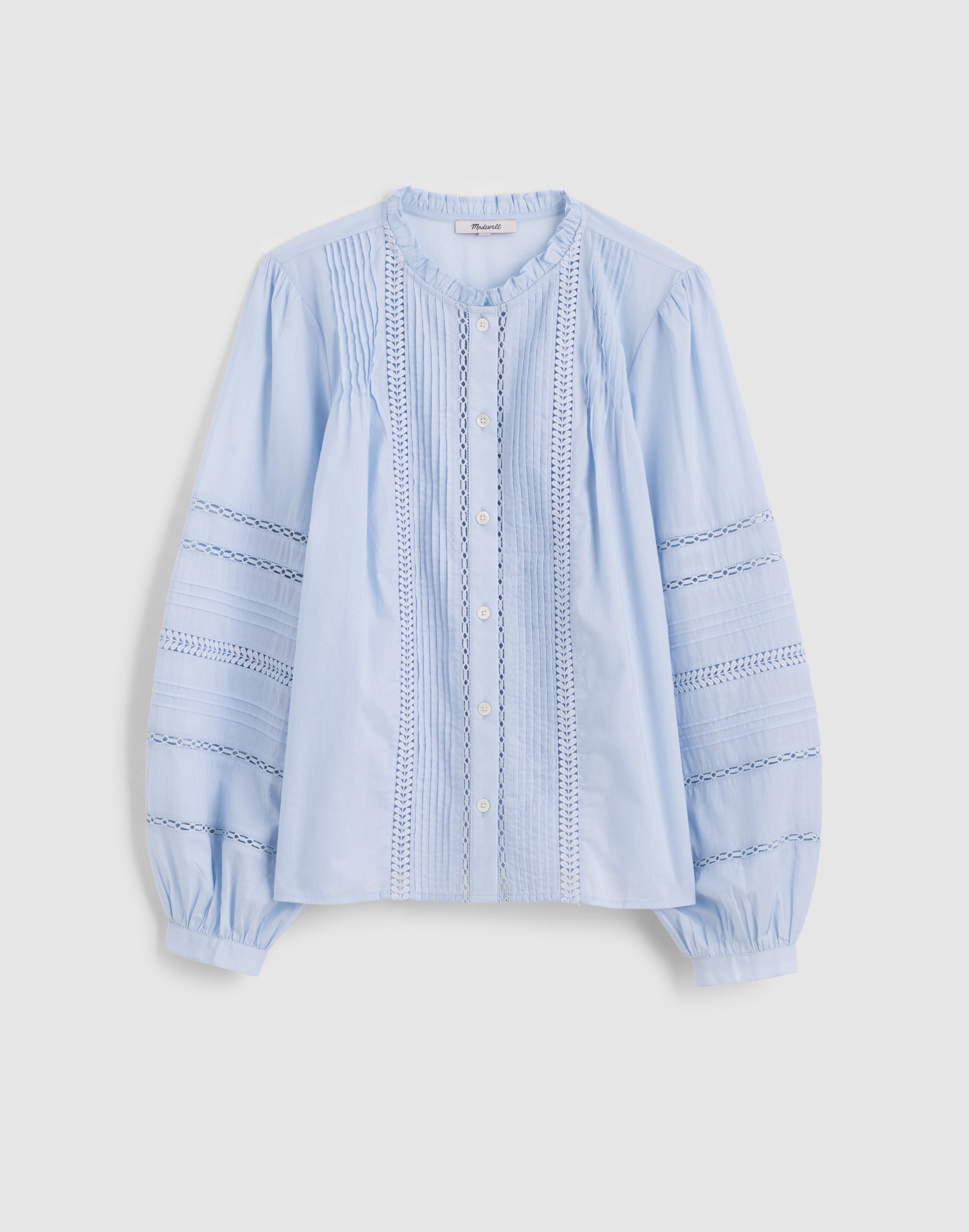 High-Neck Lace-Insert Pintuck Top