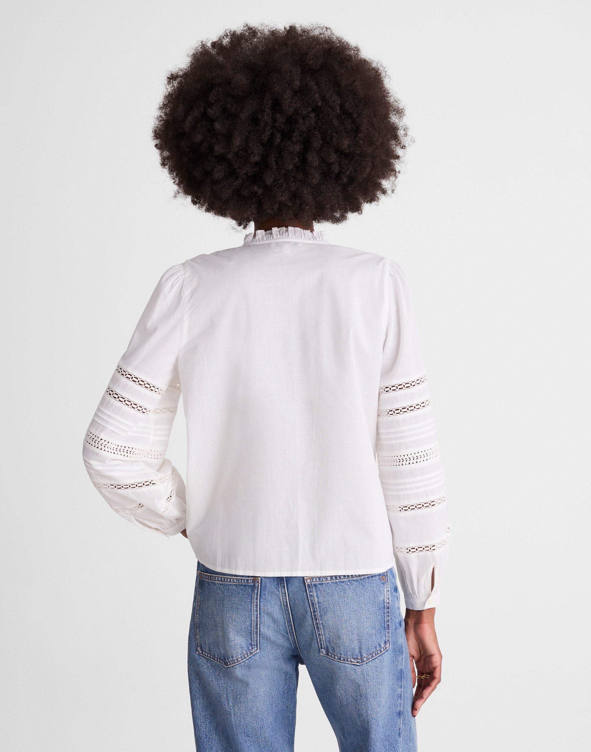 High-Neck Lace-Insert Pintuck Top