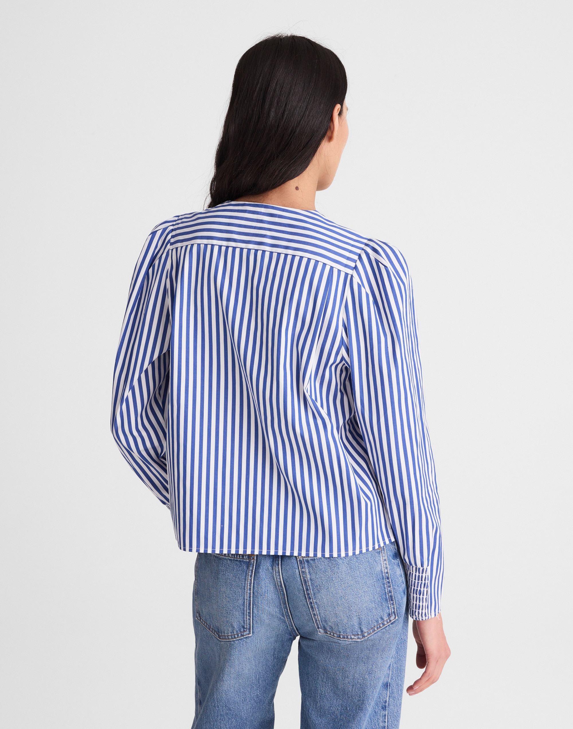 Stacked-Button V-Neck Shirt in Poplin