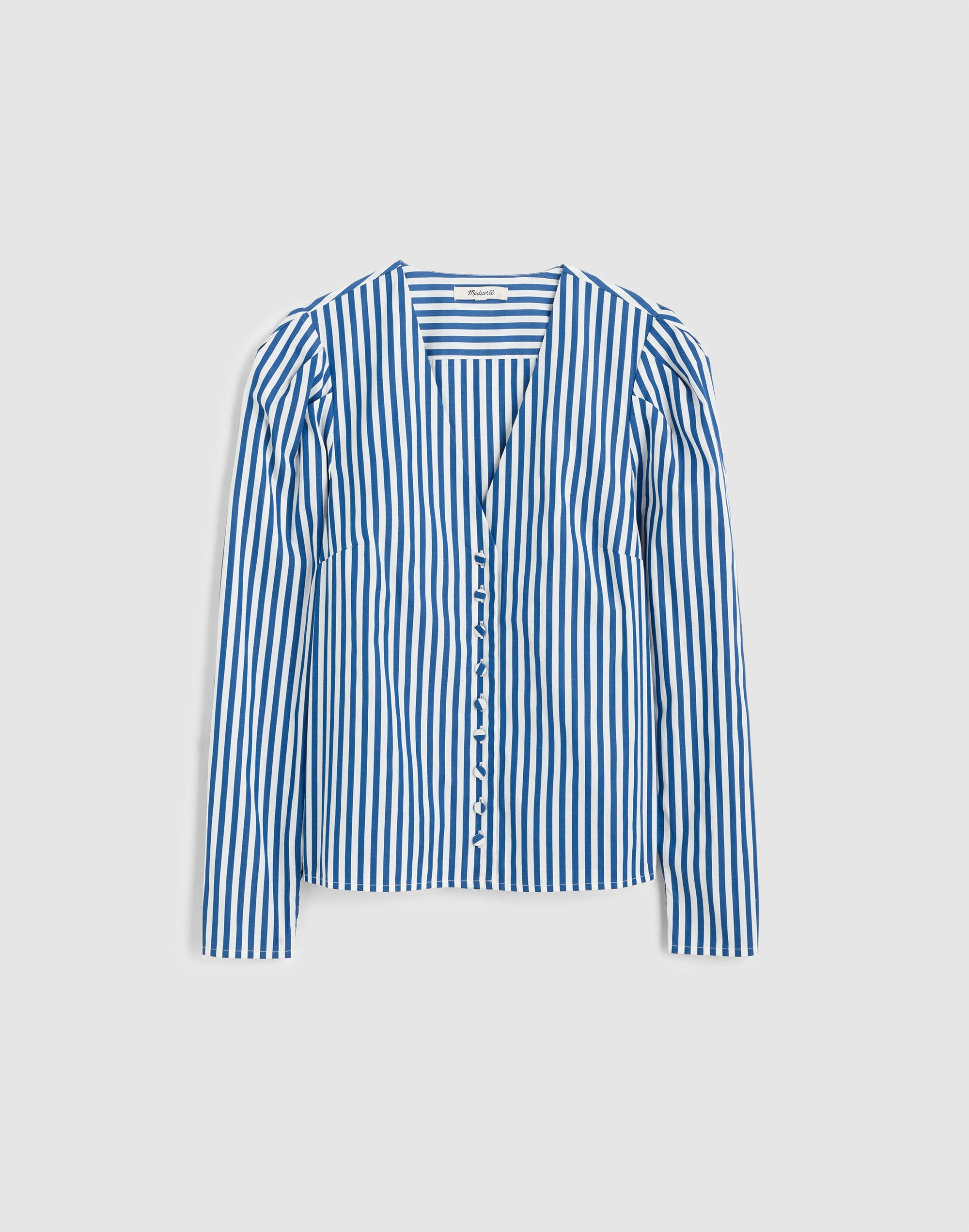 Stacked-Button V-Neck Shirt in Poplin