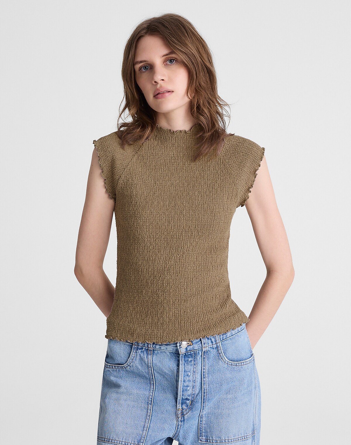 Smocked Mockneck Tank