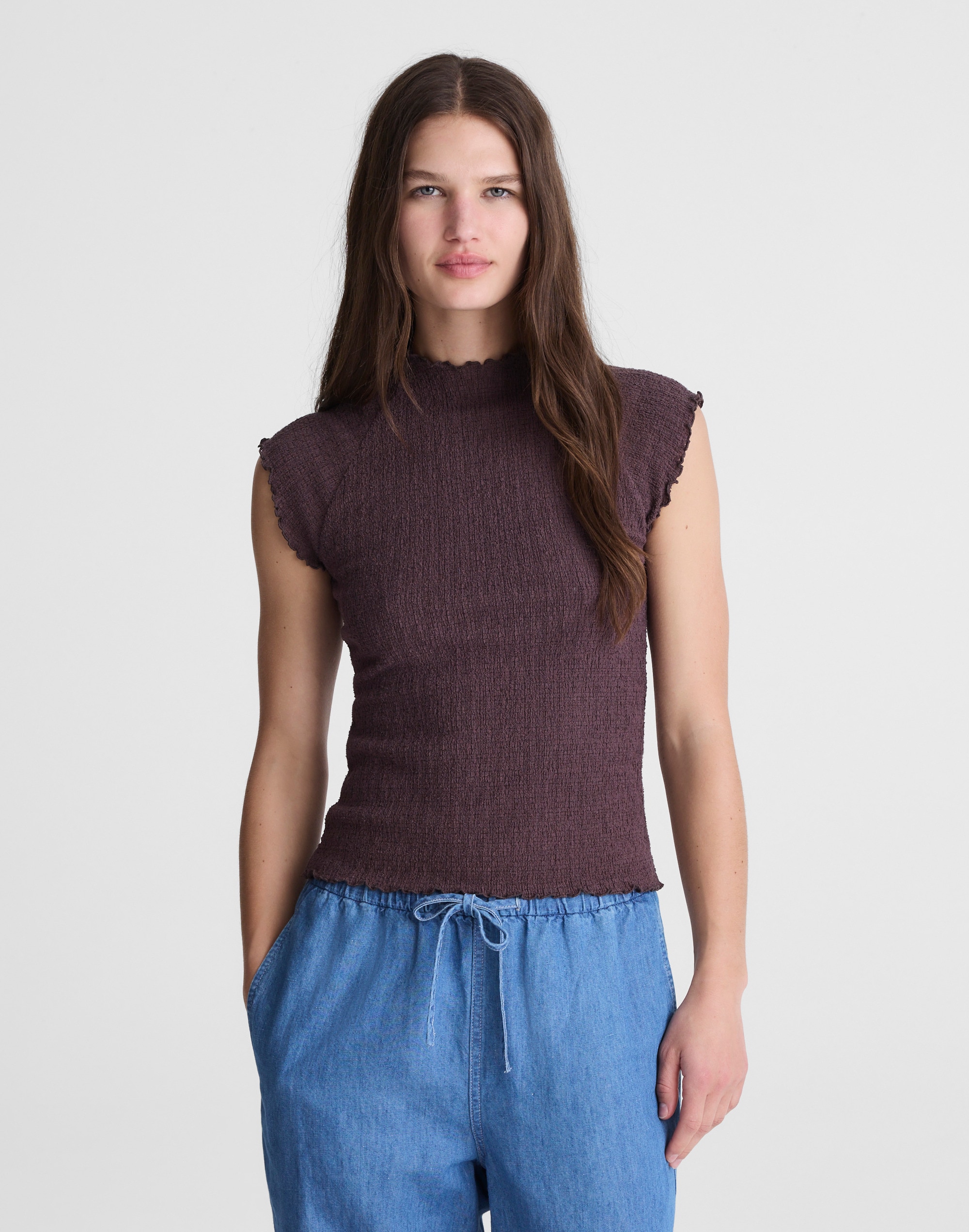 Smocked Mockneck Tank