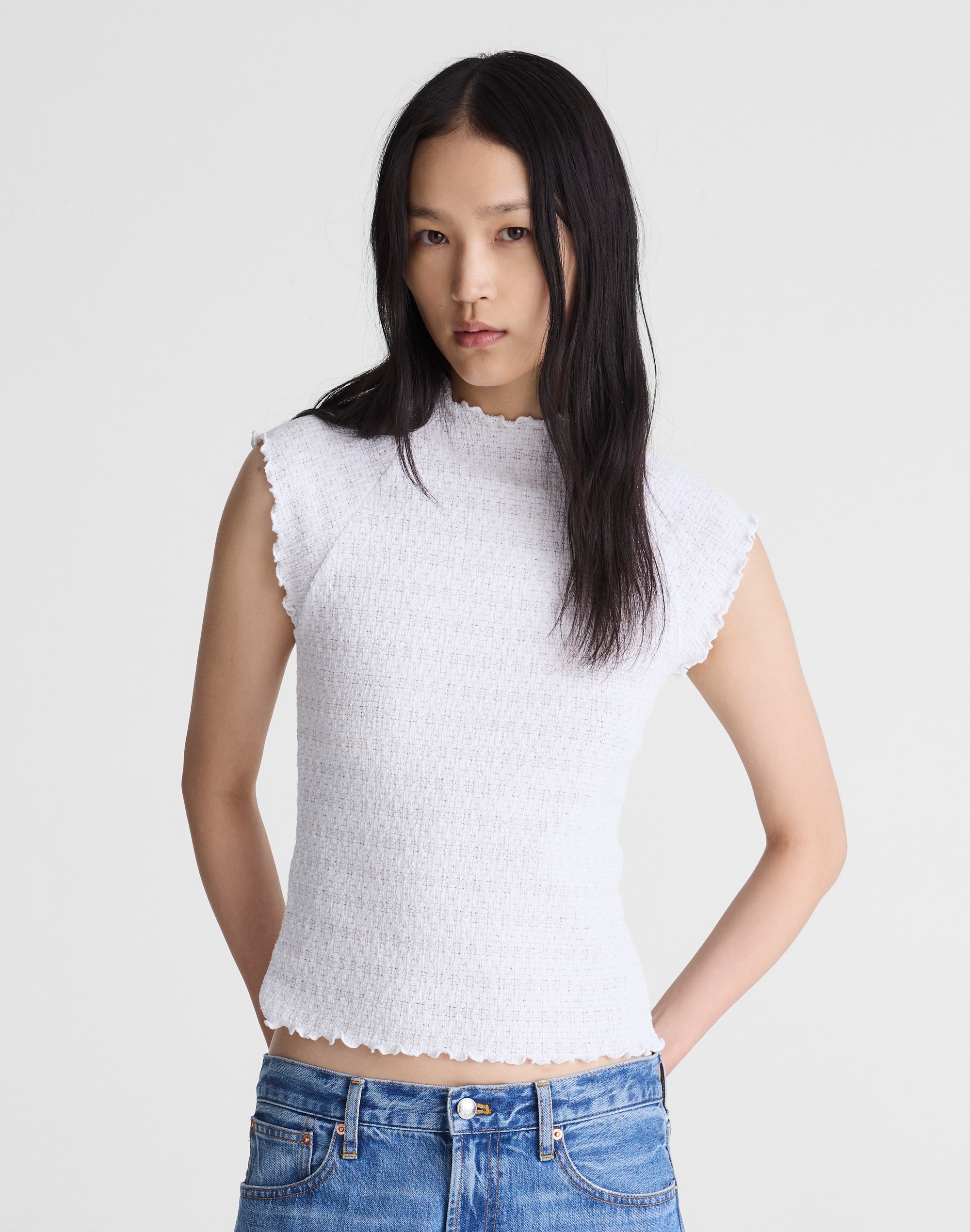 Madewell Smocked Mockneck Tank In White