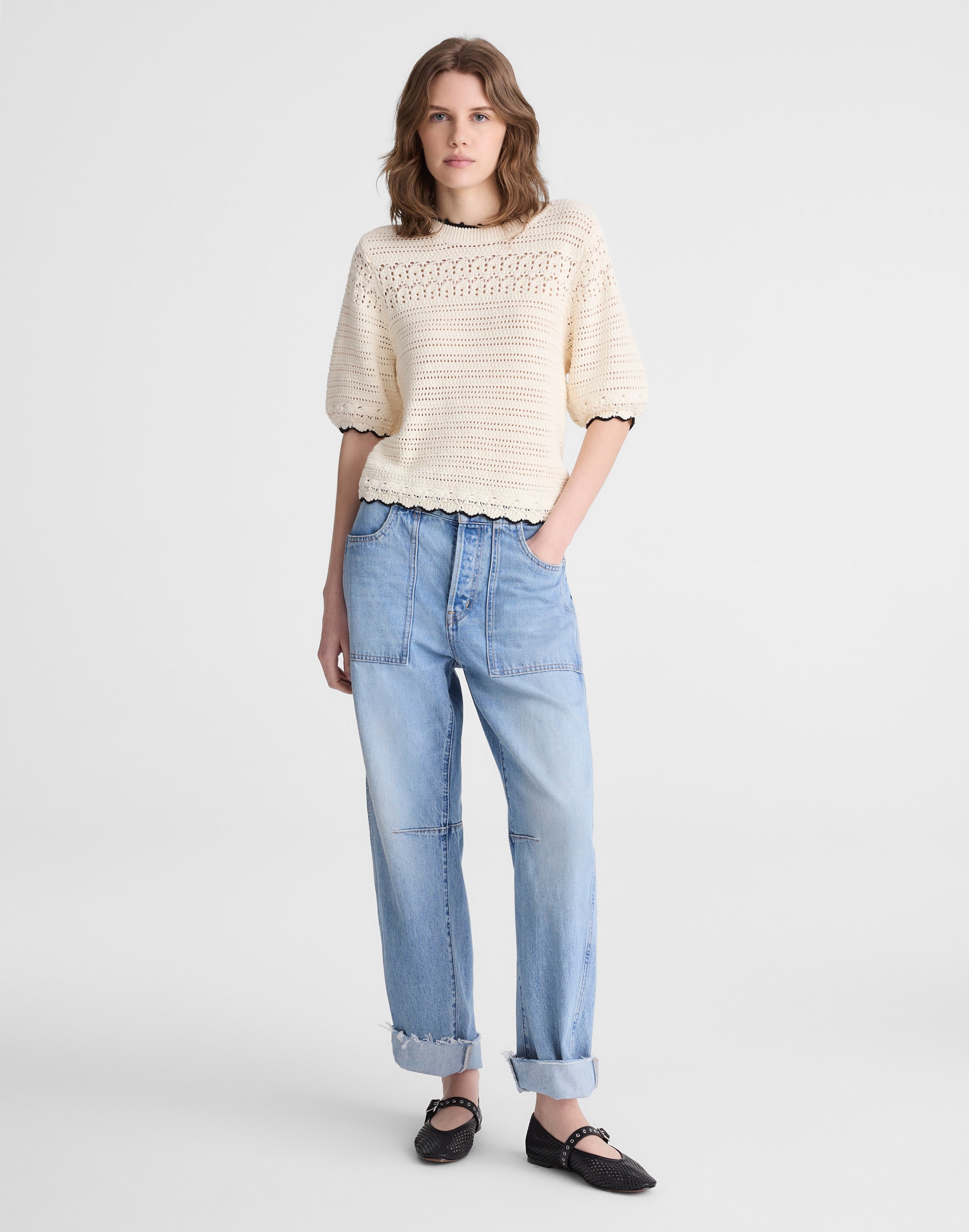 Puff-Sleeve Sweater Tee in 100% Cotton