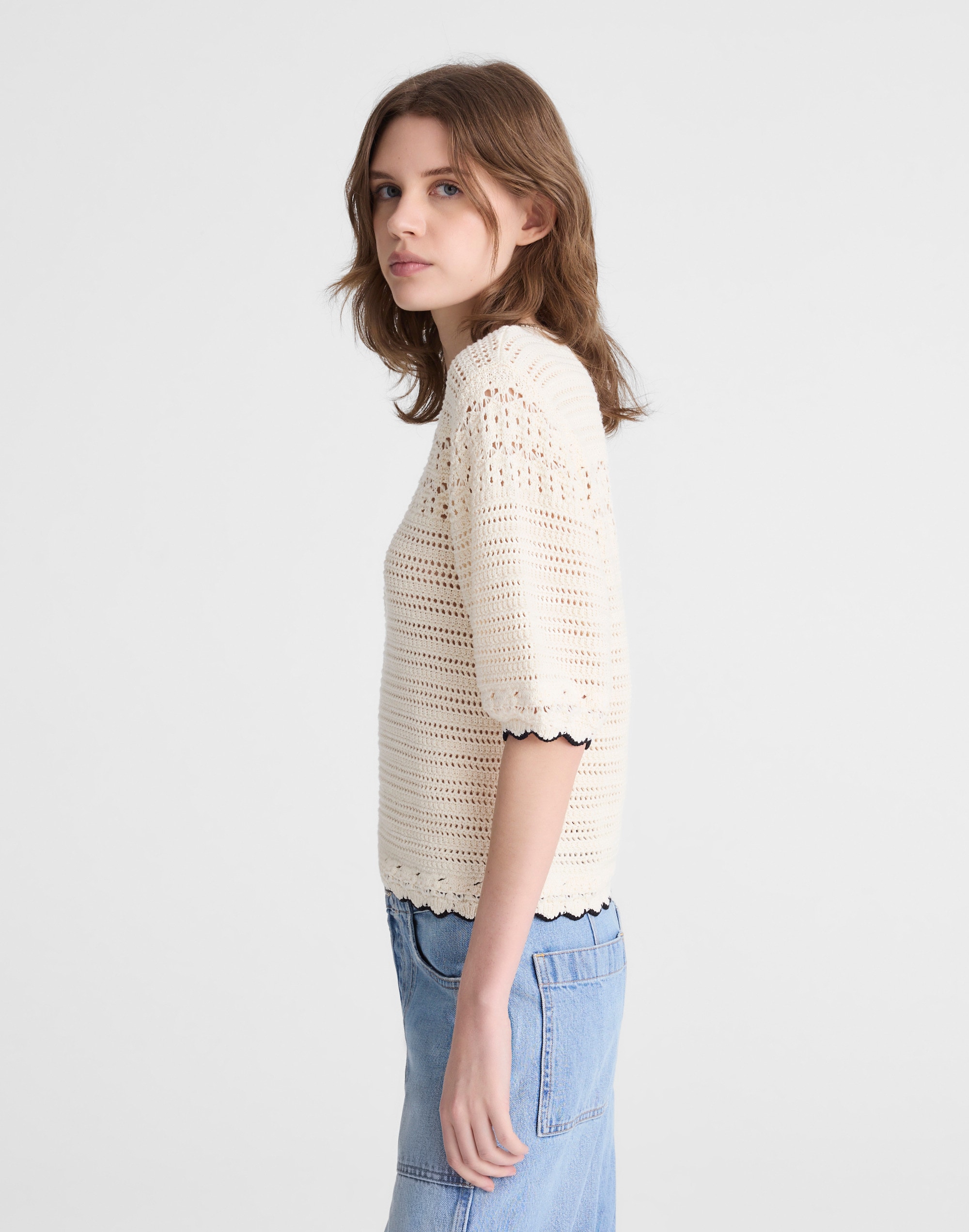 Puff-Sleeve Sweater Tee in 100% Cotton