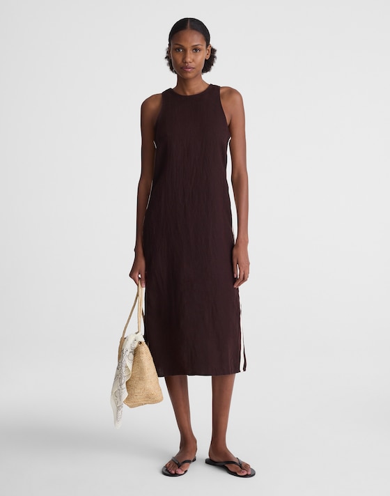 madewell casual dress NEW Tiered Midi Windowpane Navy 10 Cotton NS139 this sleeveless maxi dress has a slim fit Casual Dress