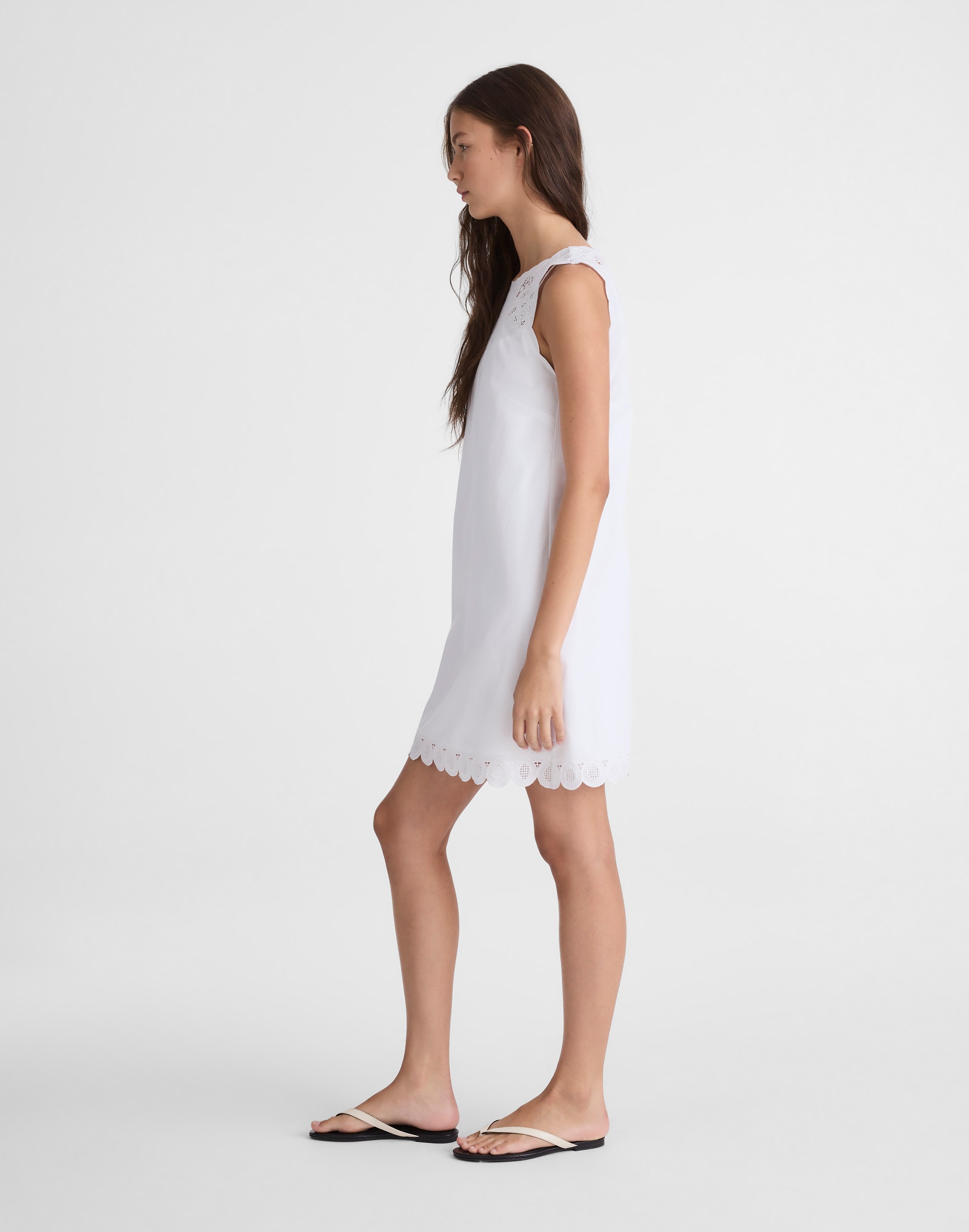 Embroidered Mini Shift Dress in Poplin