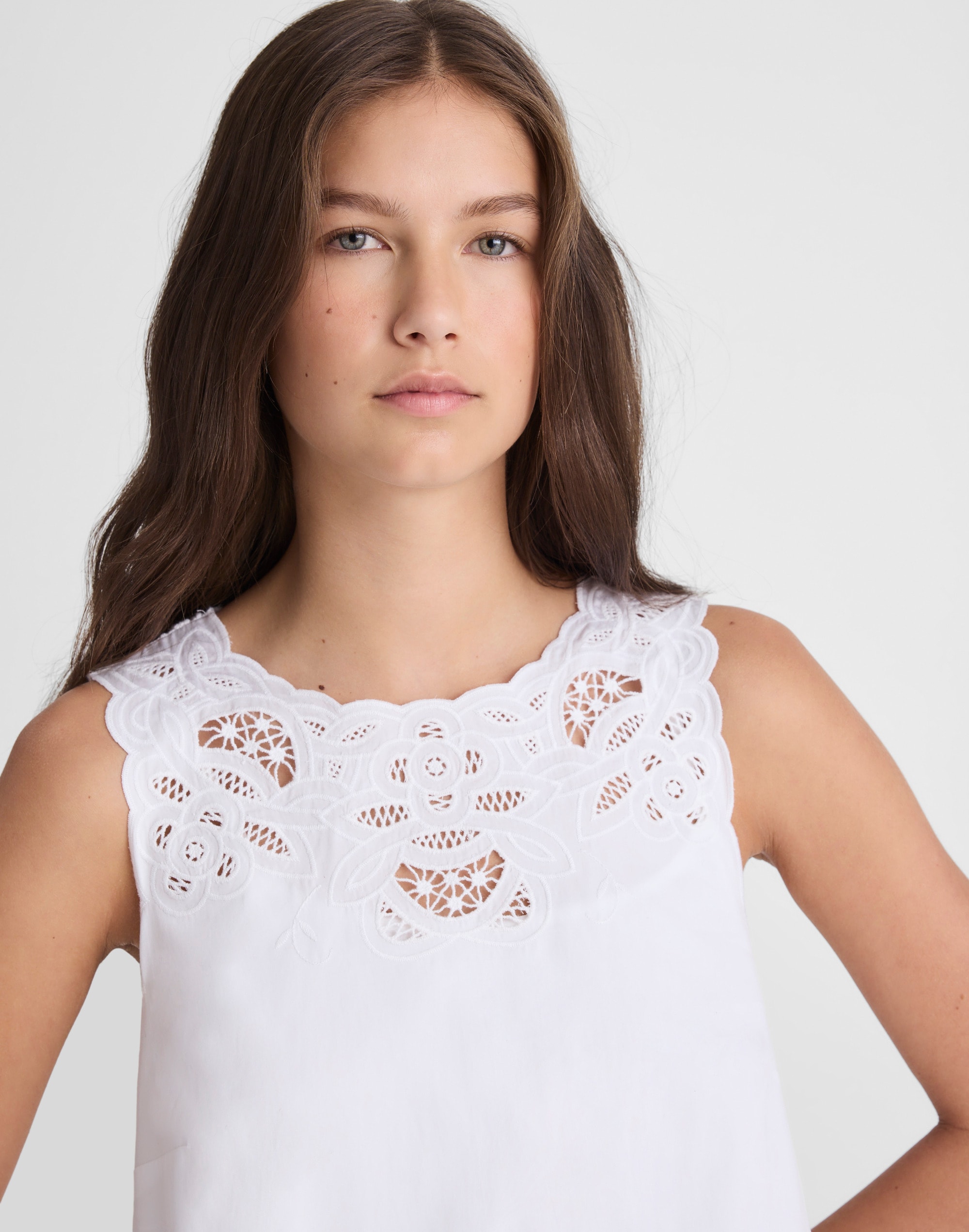 Embroidered Mini Shift Dress in Poplin