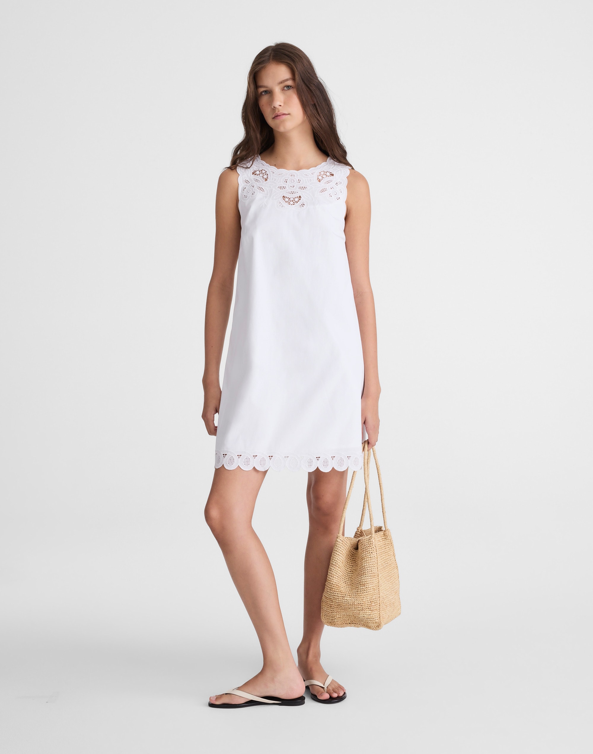 Madewell Embroidered Mini Shift Dress In White