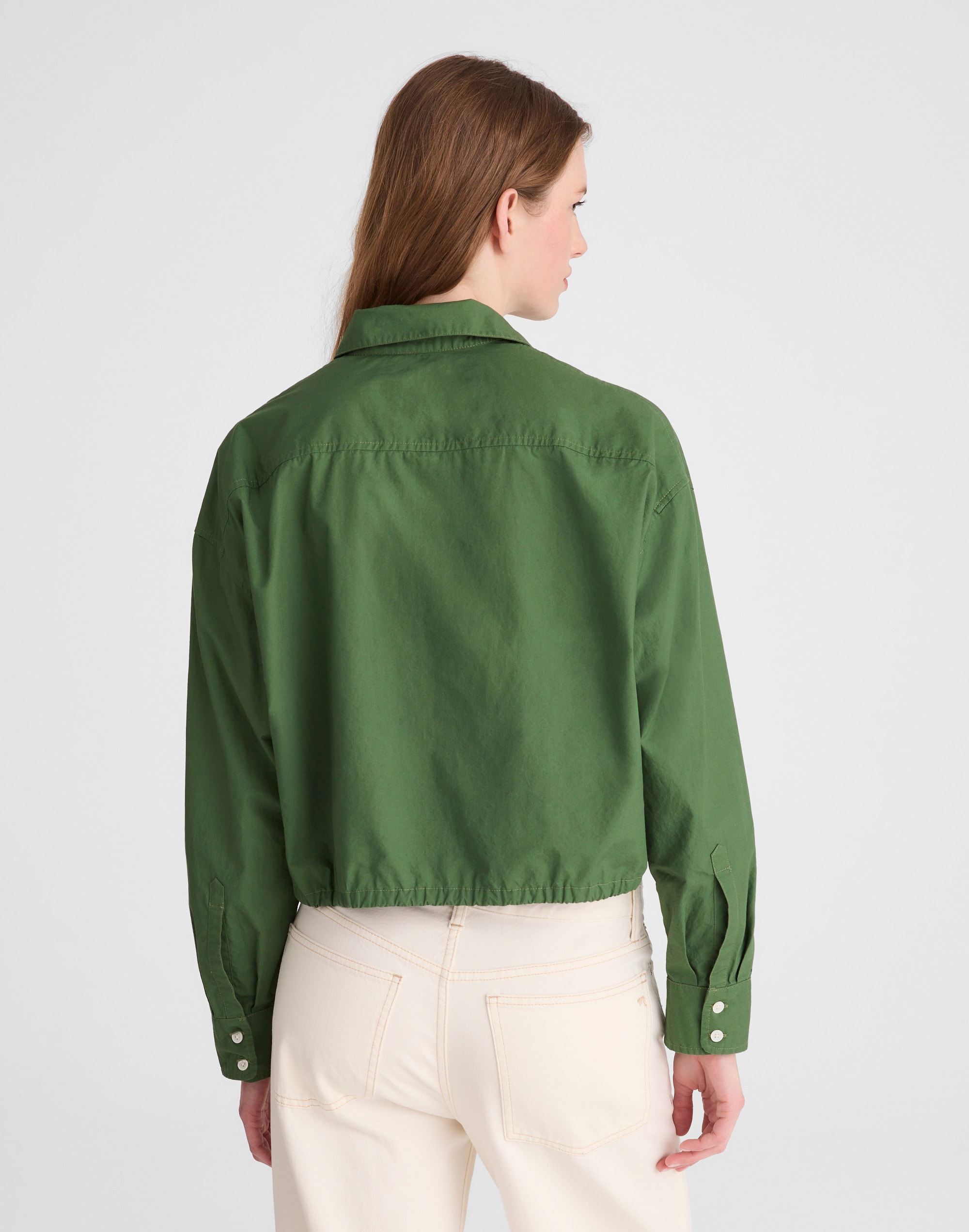 Drawstring Button-Up Shirt in Poplin