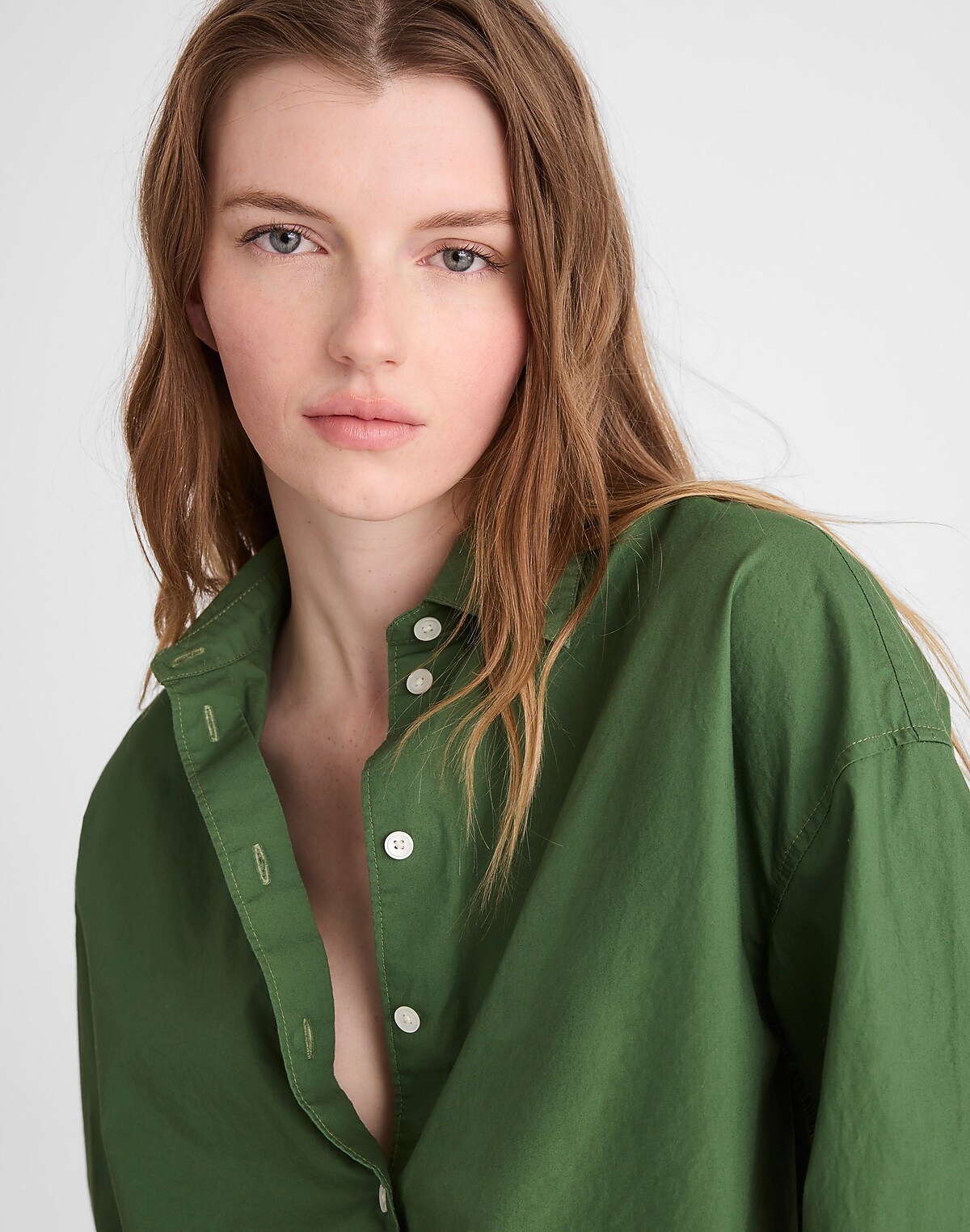 Drawstring Button-Up Shirt in Poplin