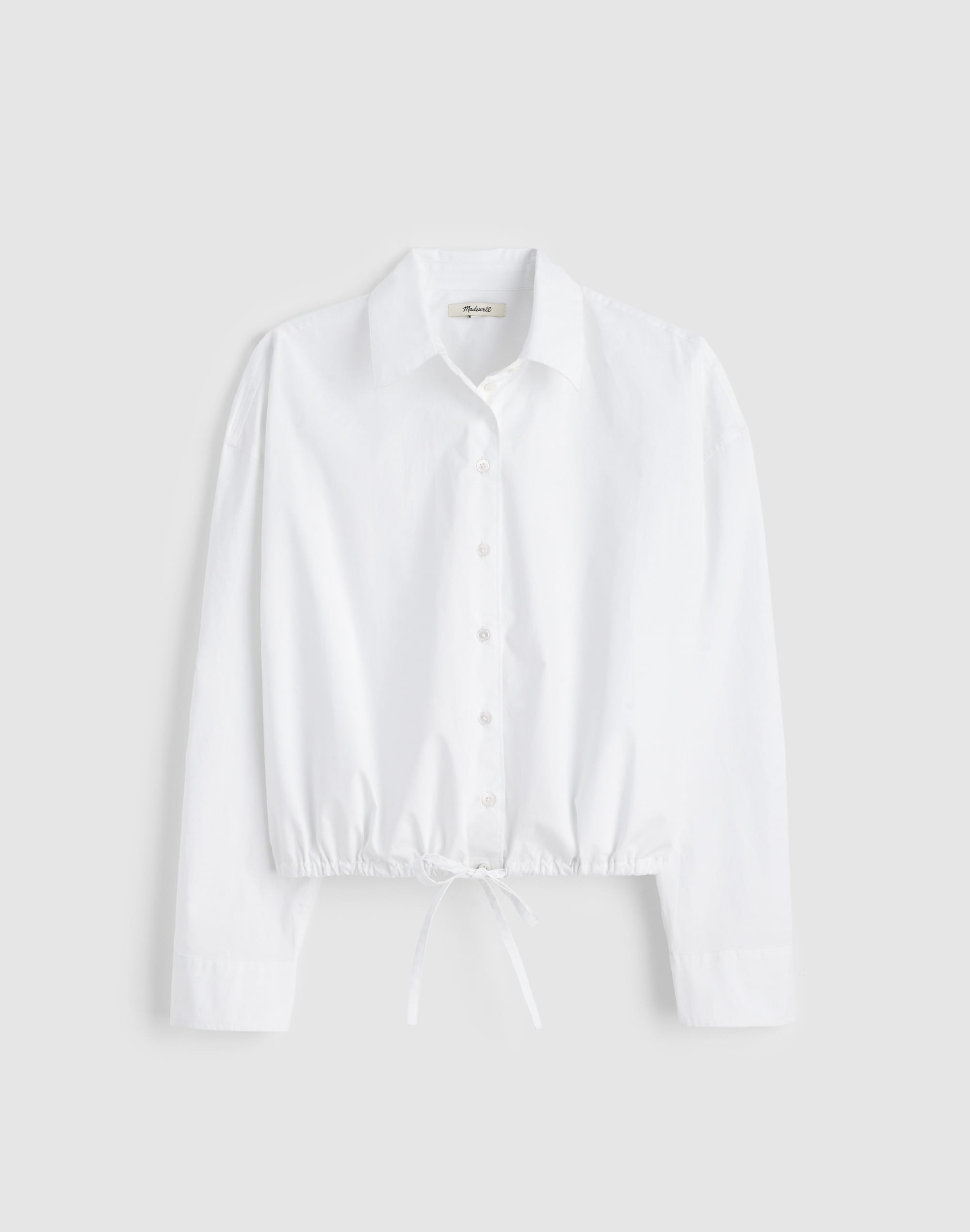 Drawstring Button-Up Shirt in Poplin