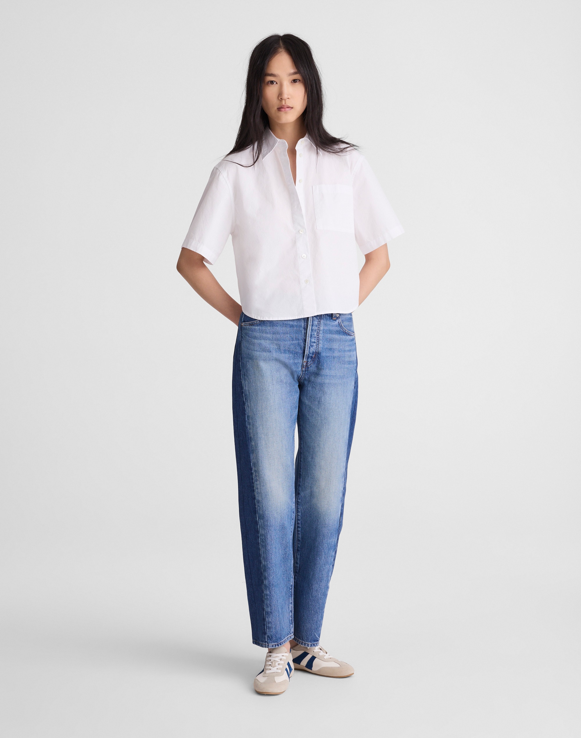 Straight-Hem Short-Sleeve Shirt in Poplin