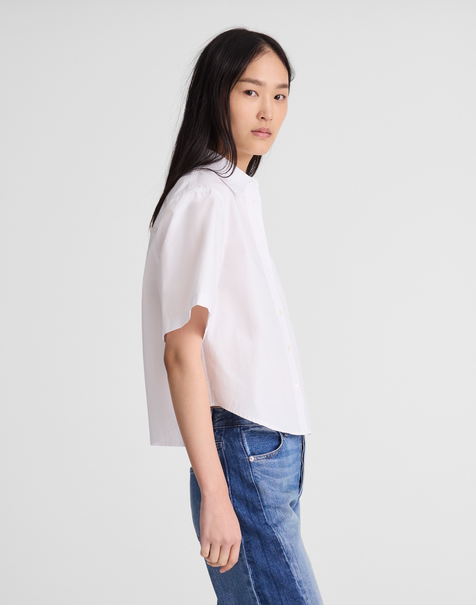 Straight-Hem Short-Sleeve Shirt in Poplin
