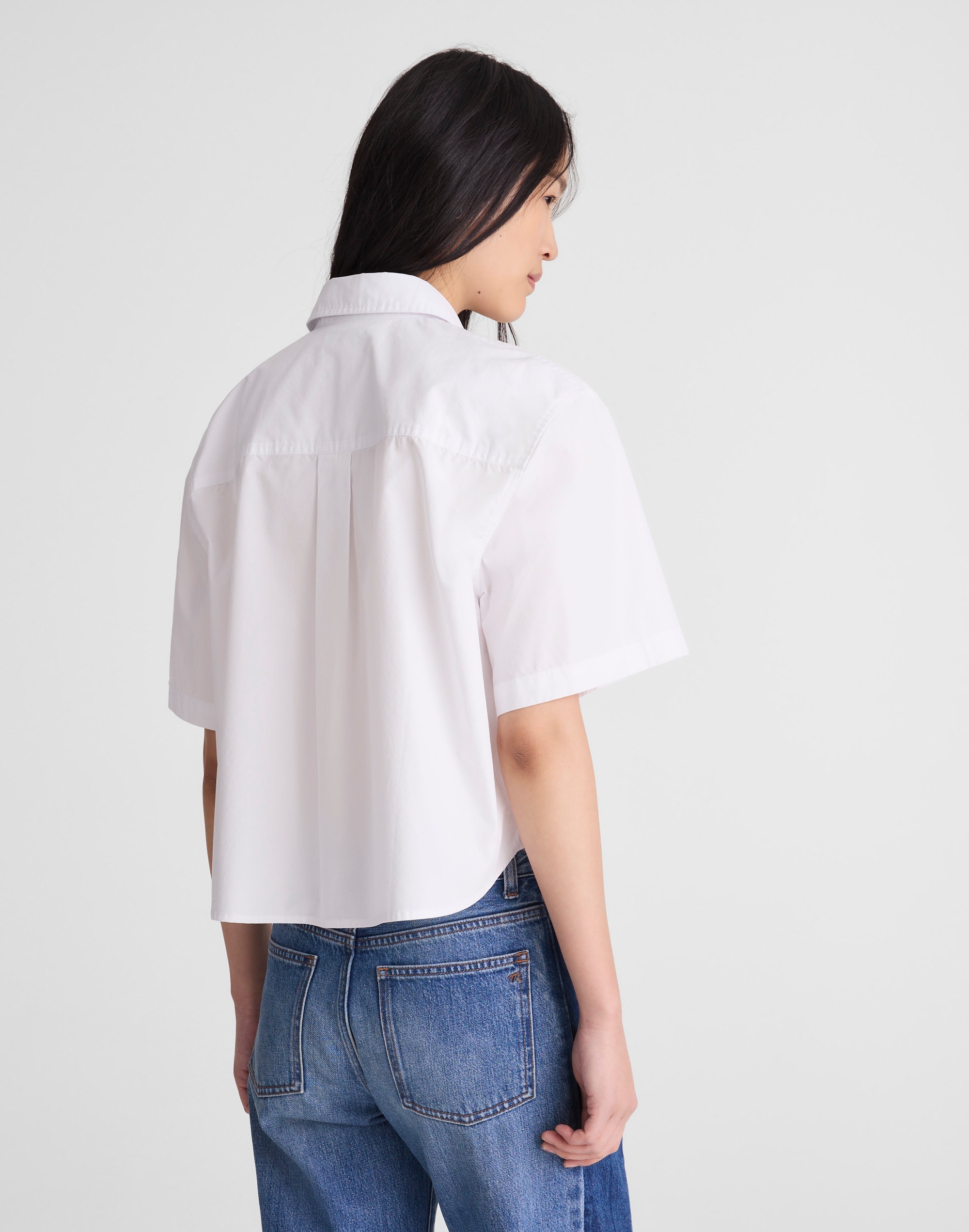 Straight-Hem Short-Sleeve Shirt in Poplin