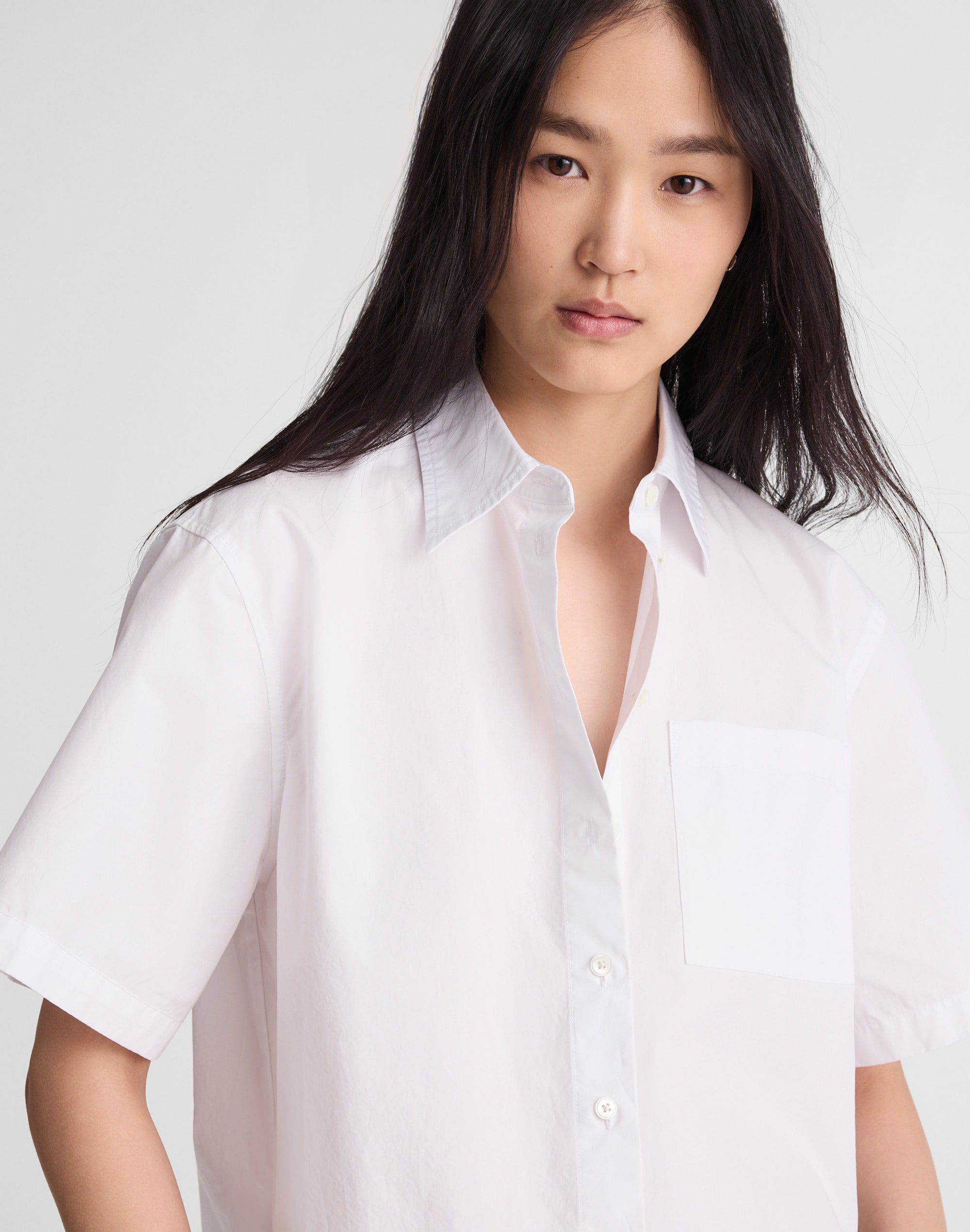 Straight-Hem Short-Sleeve Shirt in Poplin